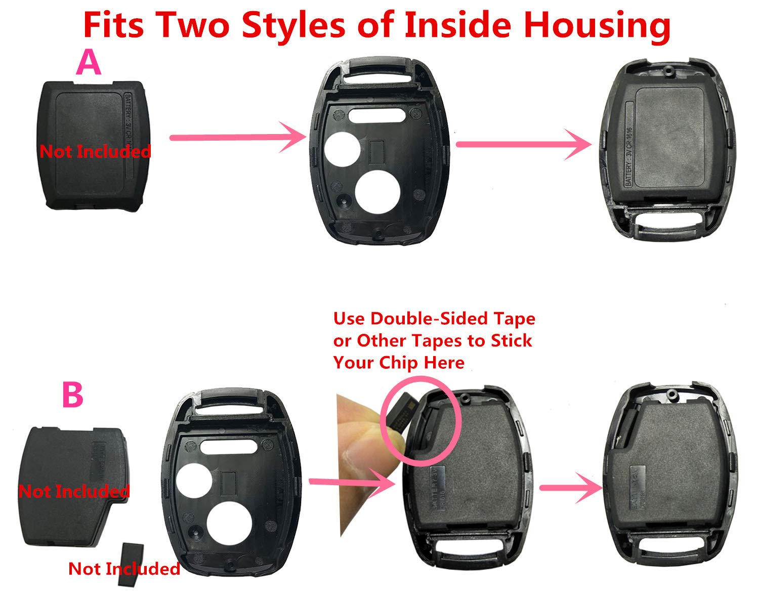Horande Replacement Key Fob Cover Case Fit For Honda 2005-2013 Ridgeline Pilot Cr-V Civic Odyssey 2003-2007 Accord Keyless Entry Key Fob Shell (Pack 2)