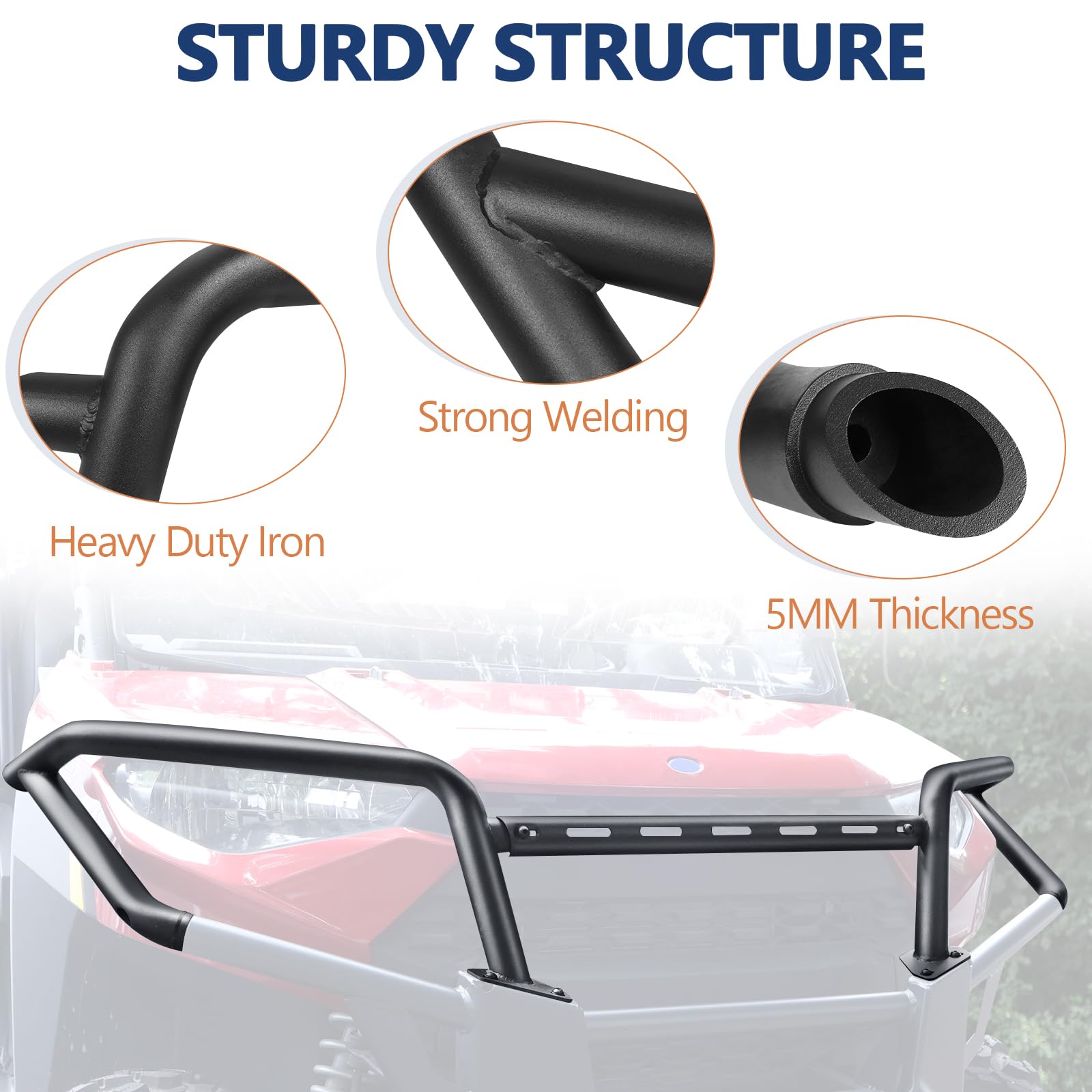 StarknightMT Ranger XP 1000 Front Bumper - Alloy Steel Black Brush Guard for 2018-2024 Polaris Ranger 1000/Ranger Crew XP 1000