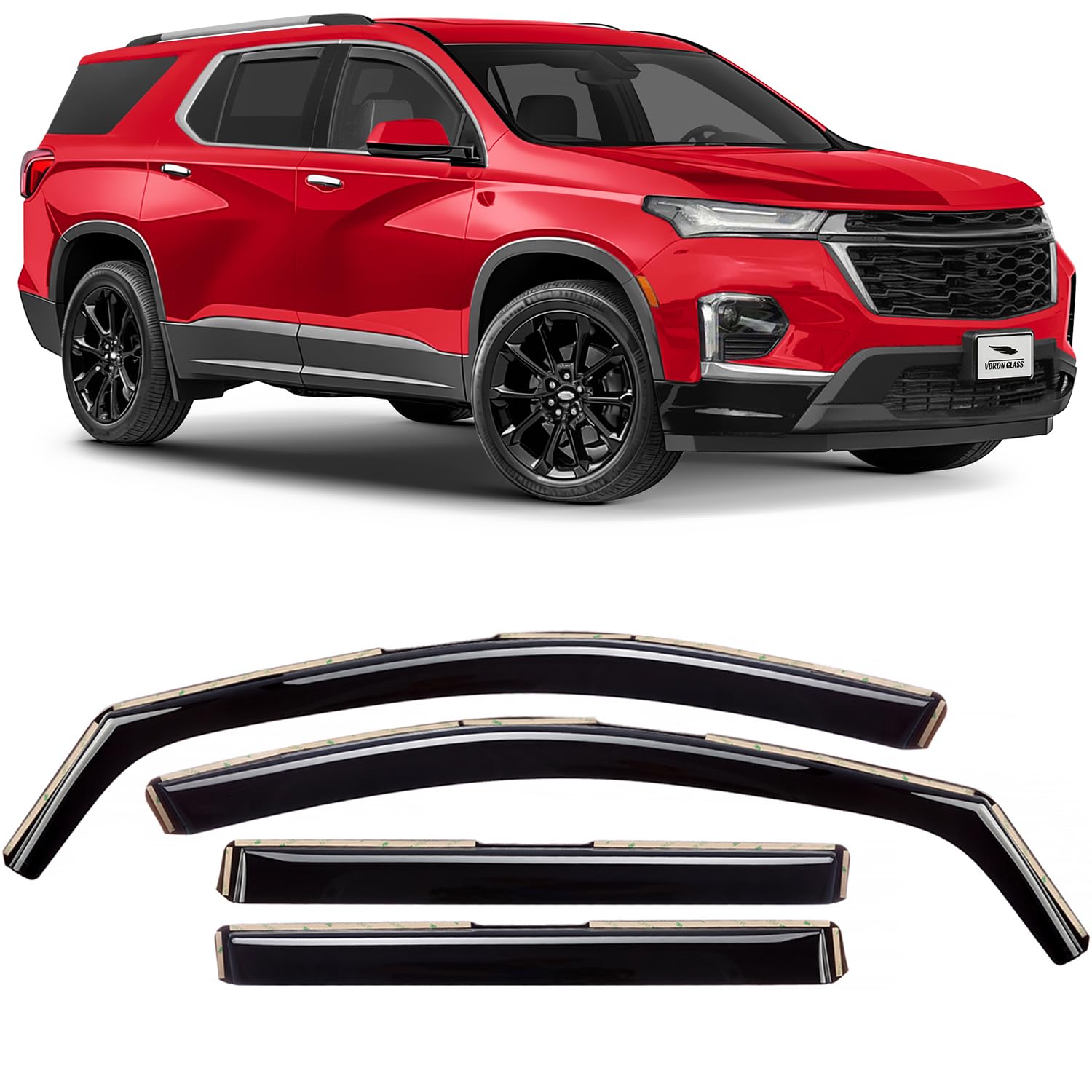 Voron Glass In-Channel Extra Durable Rain Guards For Chevrolet (Chevy) Traverse 2018-2023, Window Deflectors, Vent Window Visors