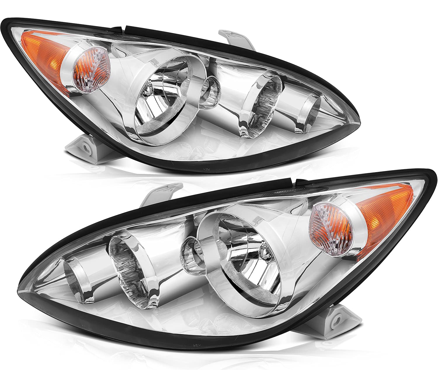 OCPTY Compatible For Toyota Camry 2005-2006 Headlight Headlamps Chrome Housing Amber Reflector