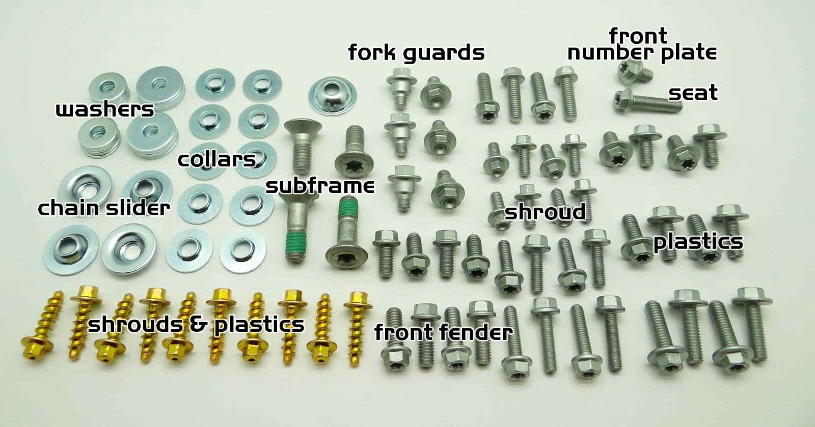 97Pc Specbolt Body Bolt Kit For Plastics Seat Fenders Fork Guards Shrouds & Subframe. Fits Ktm & Husqvarna 65 80 85 125 150 200