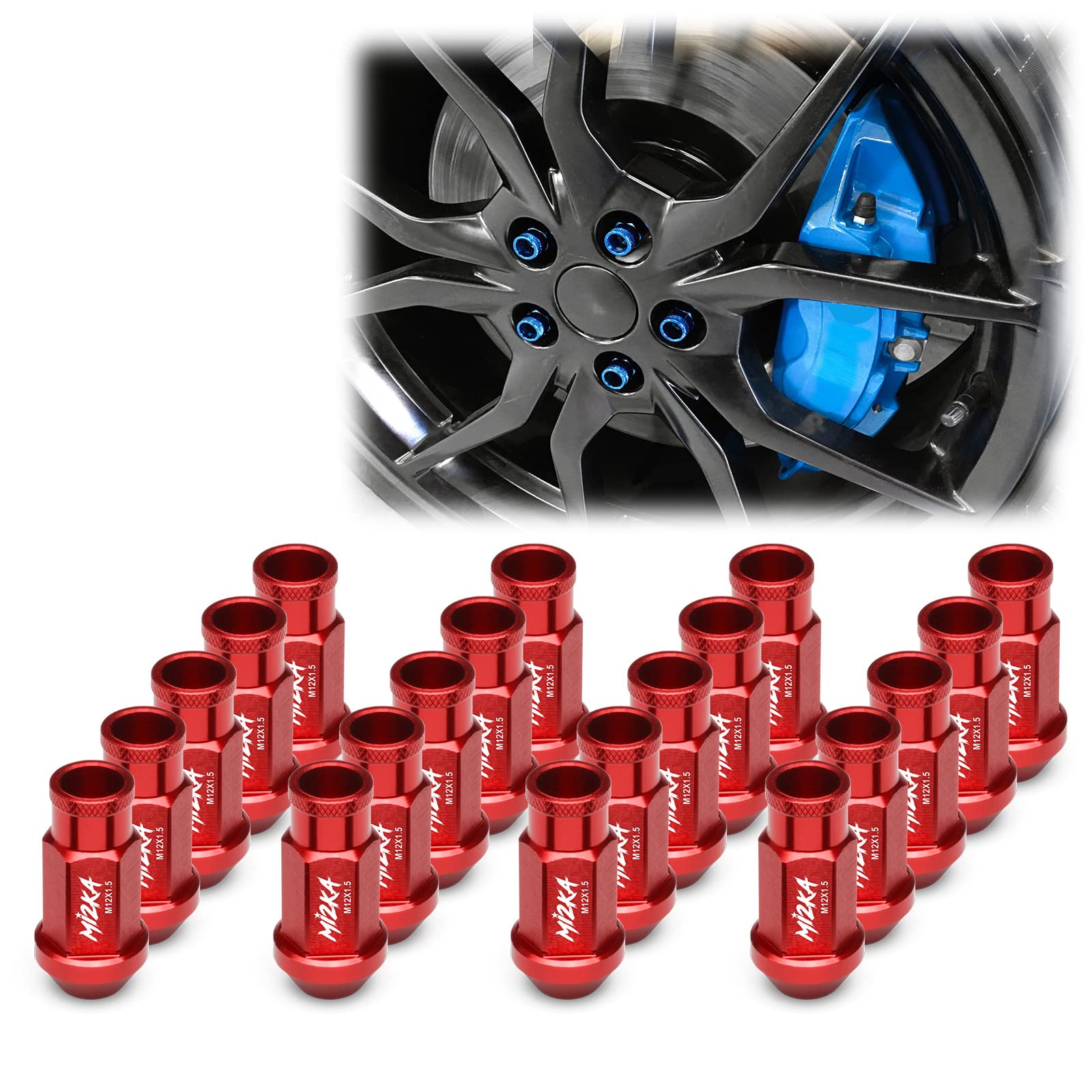 Red 20 PCS M12x1.5 Lug Nuts Short 50mm Tuner Open End Aluminum Wheels Rims Cap WN01