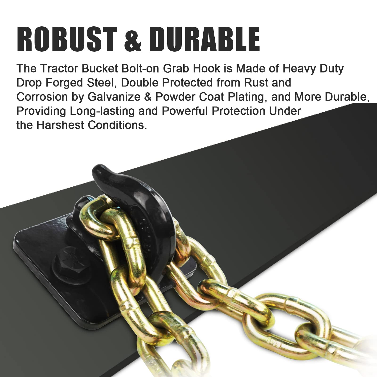 AYMMIC 3/8'' Grab Hooks, Forged Steel Bolts, 15,000lbs Break Strength, Loader & Tractor Bucket 2 Pack (Black)