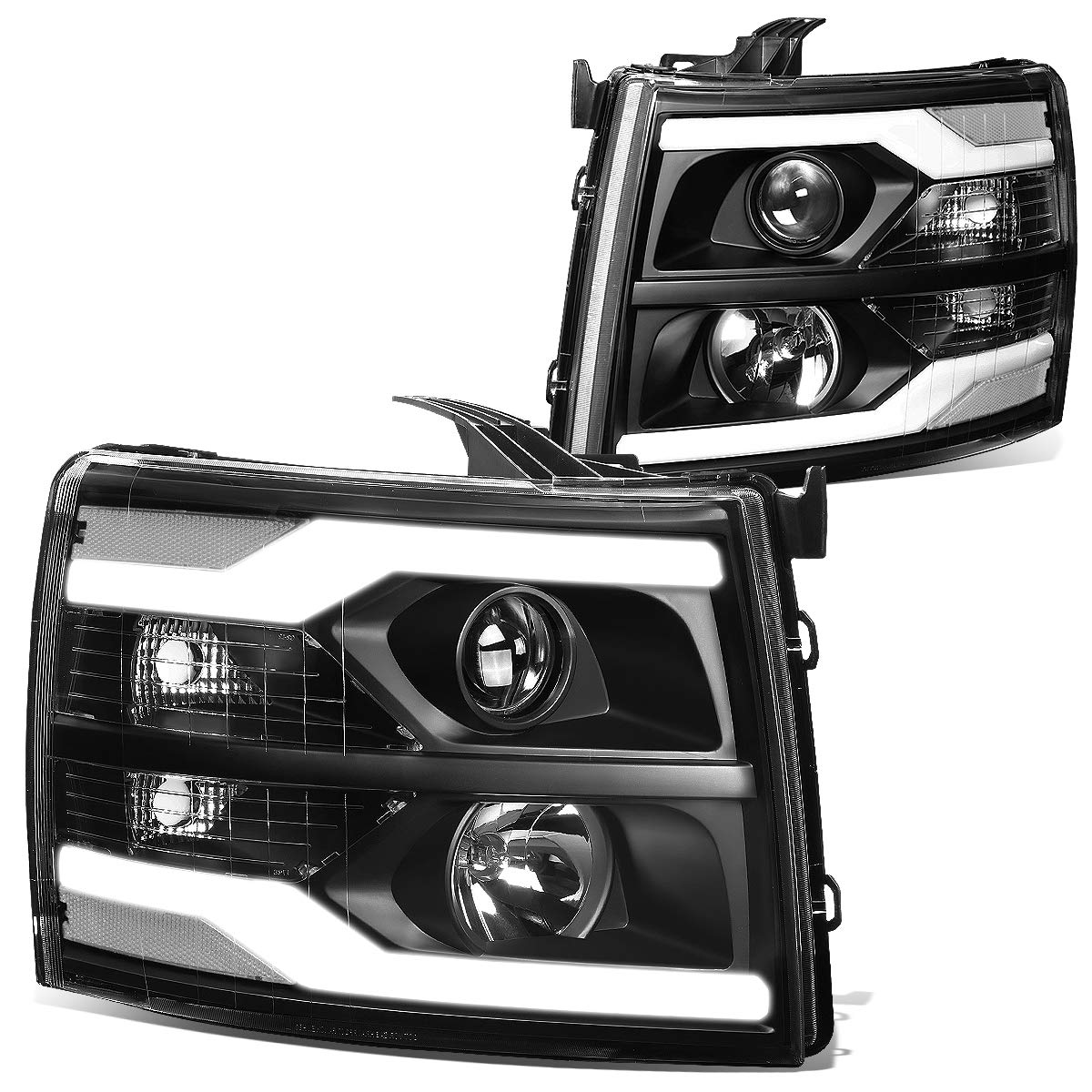 Dna Motoring Hl-Hpl-Csil07-G2-Bk-Cl1 Dual Led Drl Projector Headlight/Lamp (For 07-14 Chevy Silverado)
