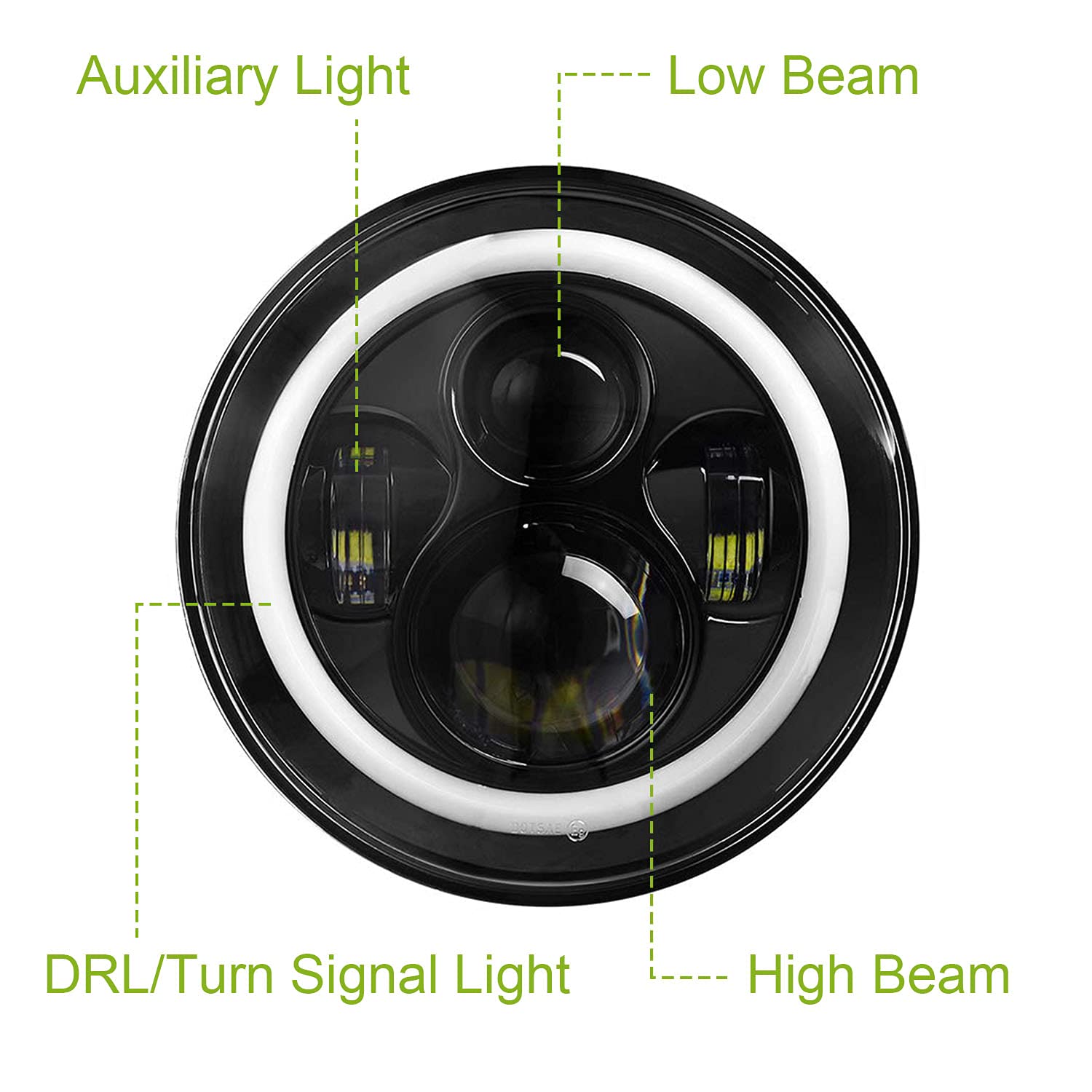 Moclever Round Led Headlight Halo, 2Pcs 7Inch 6000Lm Led Headlamp Offroad Light Angle Eyes Compatible With Jep Wrangler Tj Jk Cj