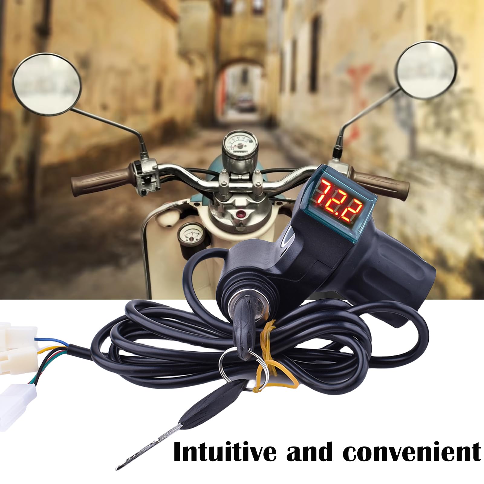 Half Twist Throttle 24V 36V 48V 72V Voltage Display Throttle Electric Motorcycle Throttle with Key Igination, Electric Scooter B