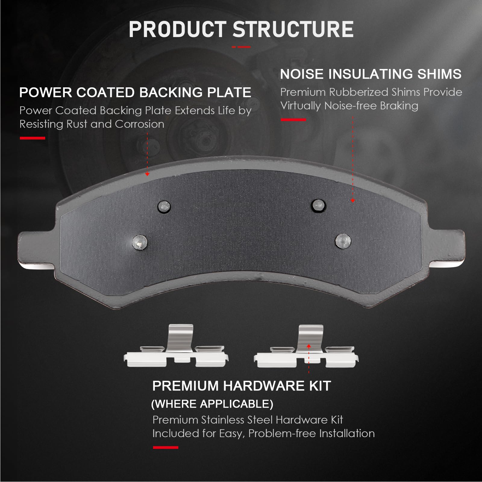 Cciyu D967 D1084 8Pcs Front & Rear Ceramic Brake Pads Kits 07-09 For Chrysler Aspen, 10 For Dodge Dakota, 07-09 For Dodge Durang