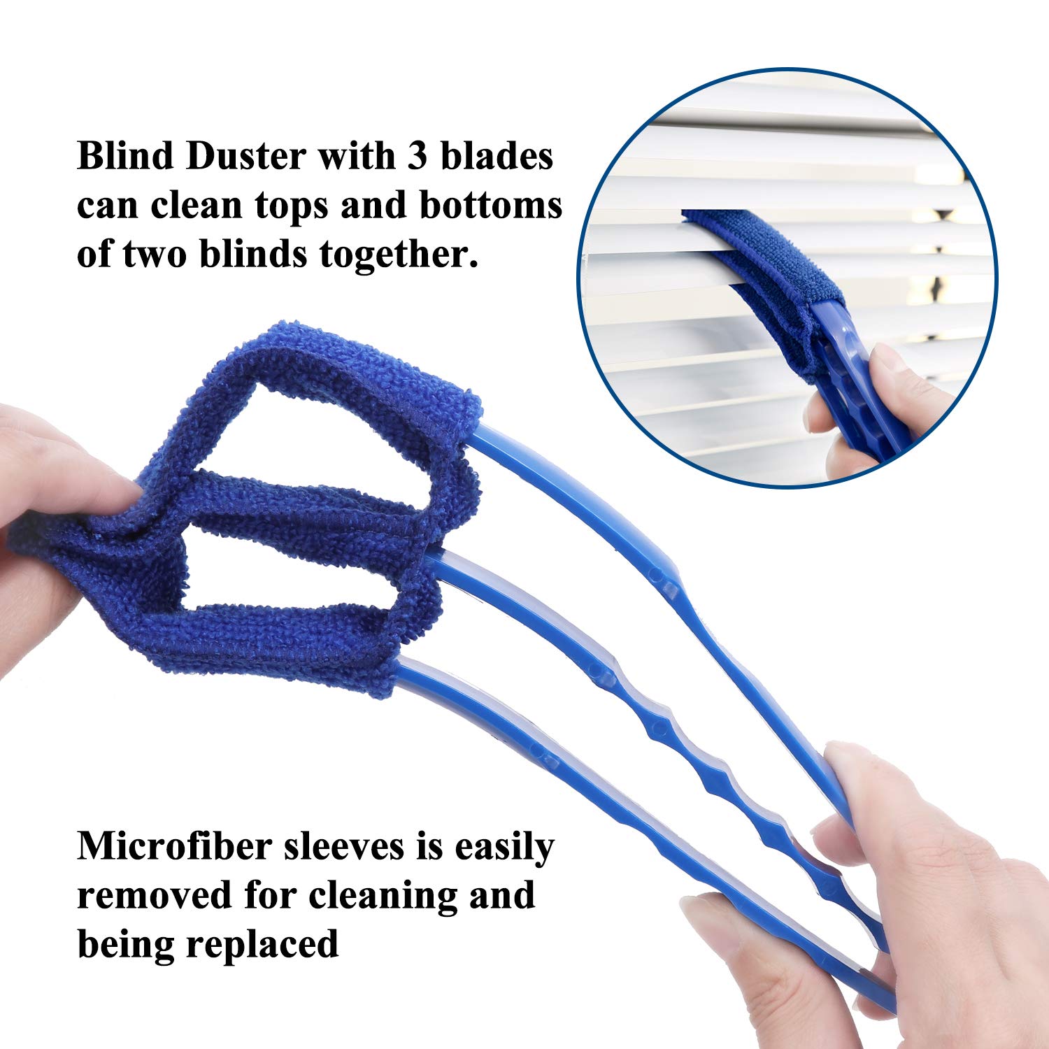 HIWARE Window Blind Cleaner Brush - 5 Microfiber Sleeves, Blue, Model 2004W, Ideal for Shutters & Air Conditioners