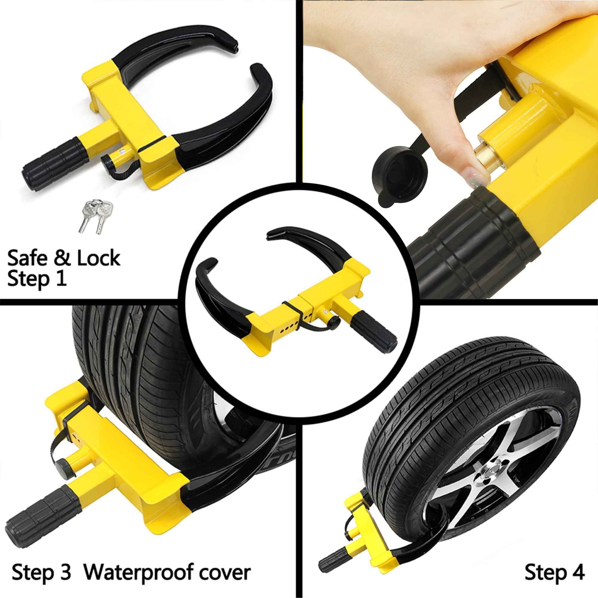 KAYCENTOP Wheel Clamp Lock - Universal Anti-Theft Tire Lock, Fits Most Vehicles, 2 Pack, Black, Max 10" Tire Width, 7" Reach