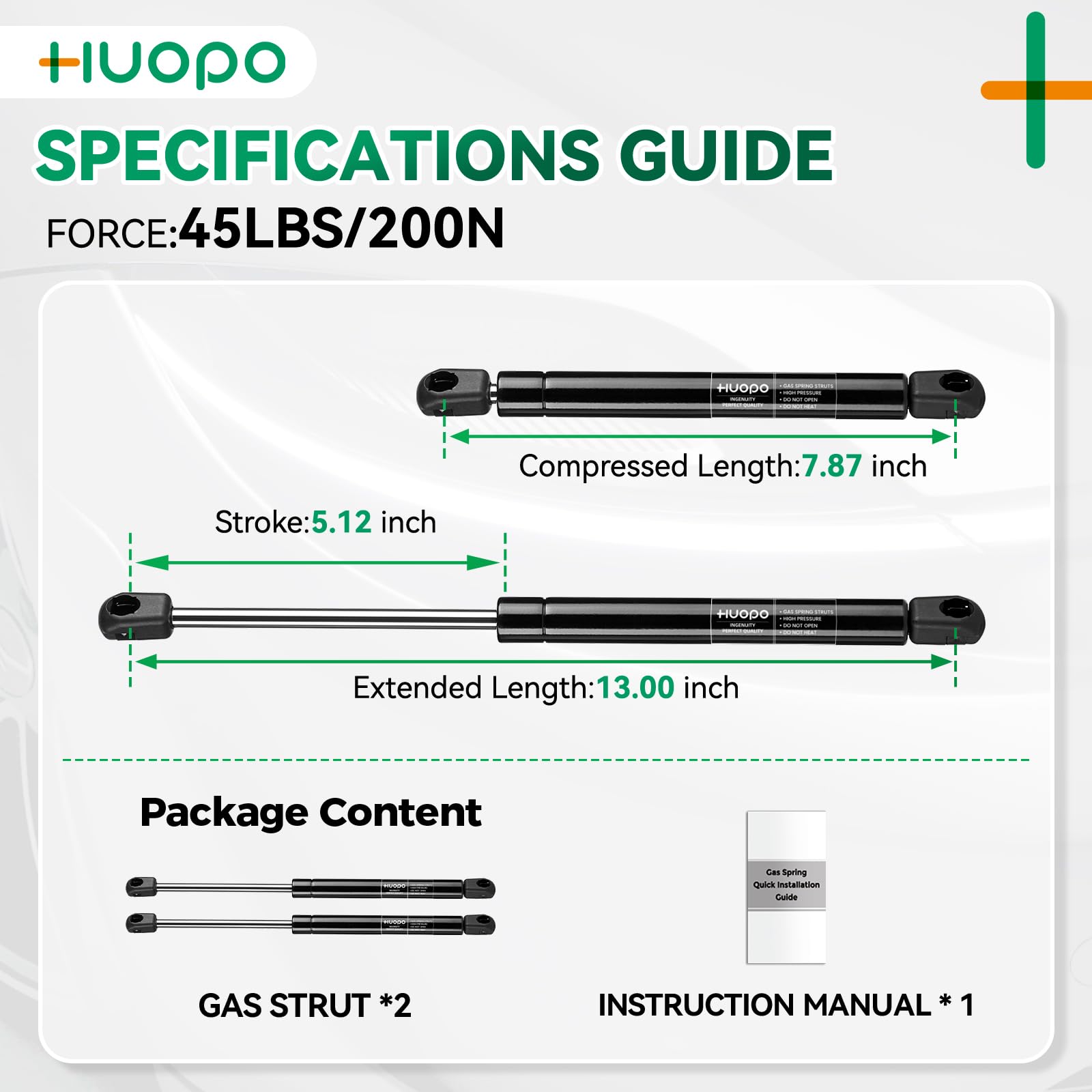 HUOPO SE130P45 13 inch 45lb/200N Gas Struts Shocks 13'' Lift Support for Leer Camper Shell Rear Windows Door Truck Topper Cap To