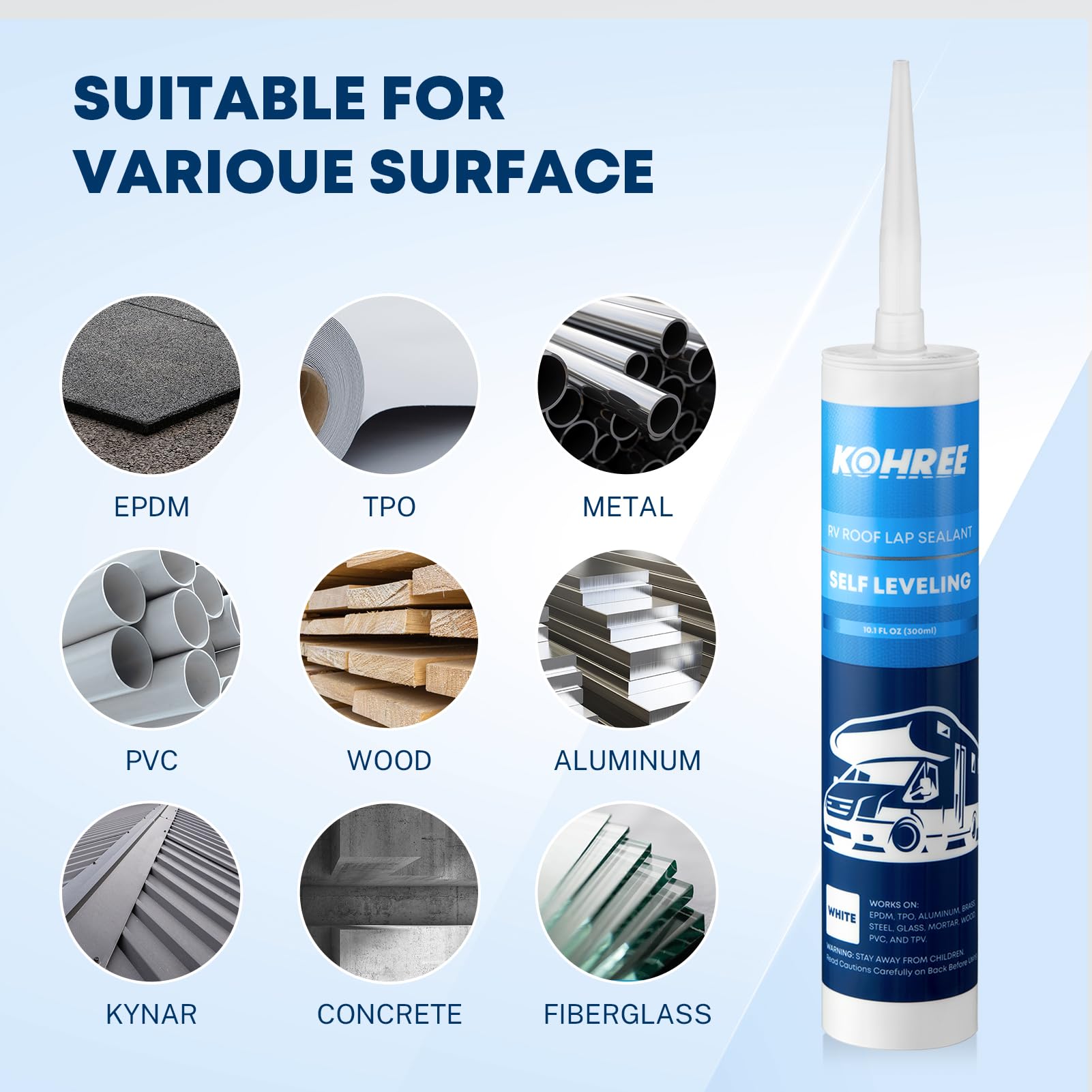 Kohree RV Roof Sealant - Self-Leveling White Silicone Caulking for Roofing & Repairs, 1 Pack