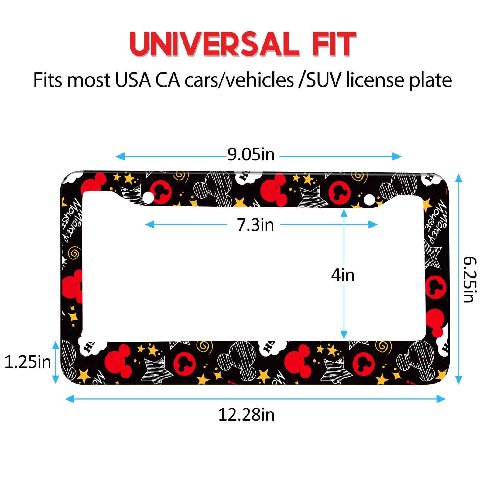 Akkya License Plate Frames For Women Men Car Plate Holder Cover Cute Cartoon Pattern Metal Tag Frame Stainless Steel Car Accesso