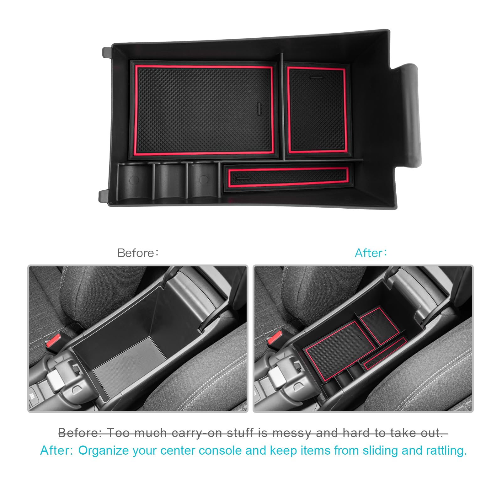 CDEFG HR-V Center Console Organizer Tray - ABS Plastic, Red, 2023-2025 Honda HRV Armrest Storage Box