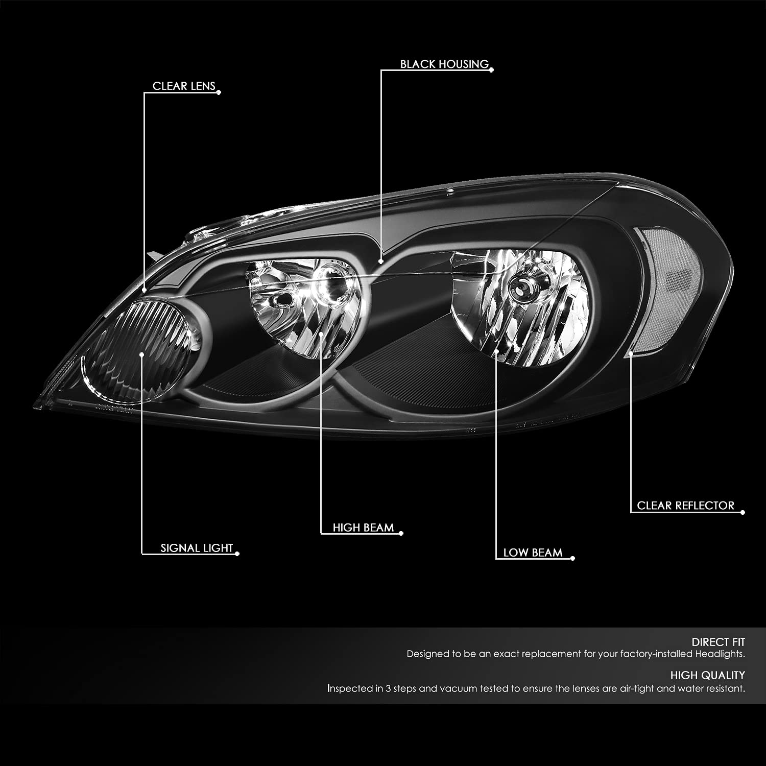 Dna Motoring Hl-Oh-Ci06-Bk-Cl1 Black Housing Headlights Compatible With 06-13 Impala