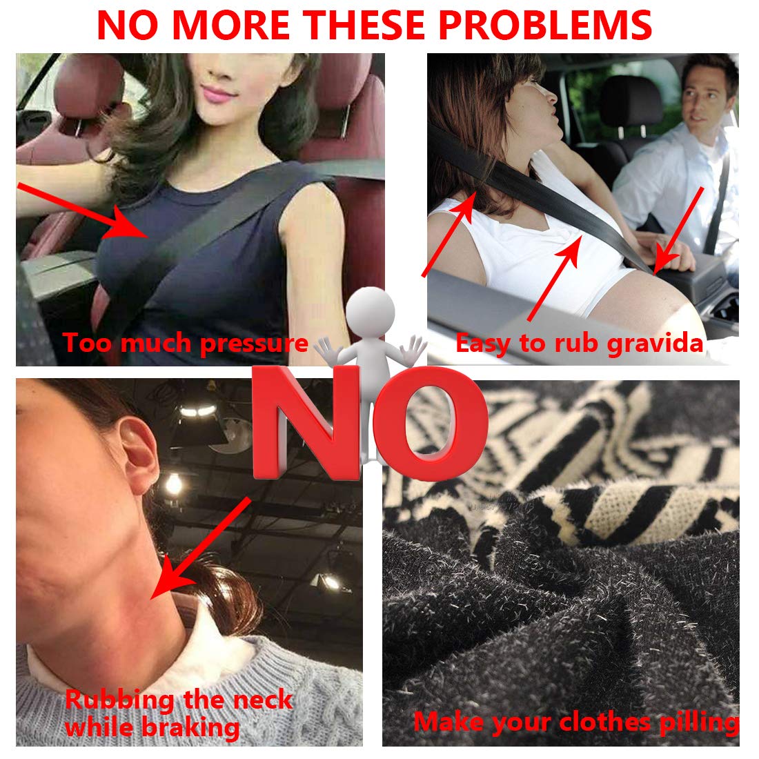 MIRKOO Car Seat Belt Cover Pad, 4-Pack Soft Car Safety Seat Belt Strap Shoulder Pad for Adults and Children, Suitable for Car Se