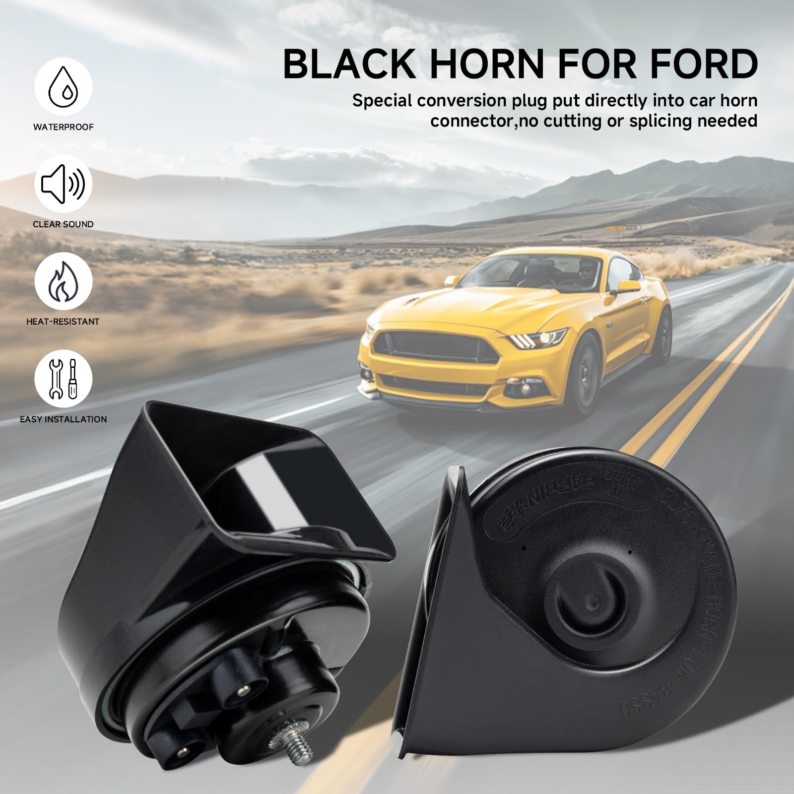 FARBIN Loud Dual-Tone Electric Snail Horn for Ford/GM/Chrysler - 12V Waterproof Black Plastic Model FB-ZCZY