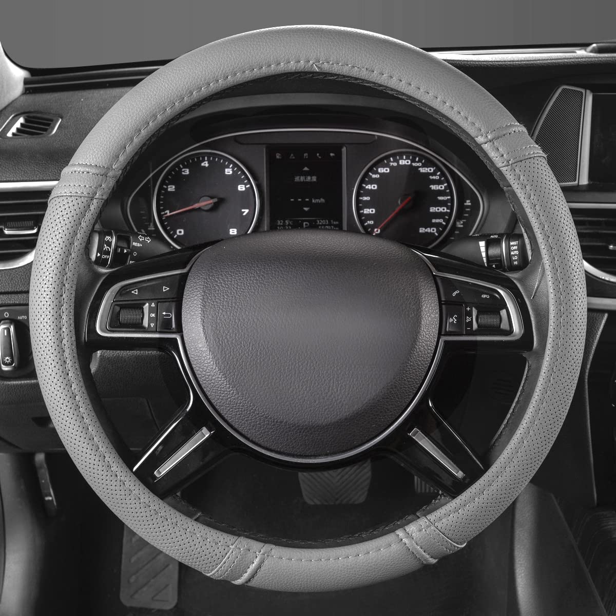 Car Pass Classical Leather Automotive Universal Steering Wheel Covers,Universal Fit For Suvs,Trucks,Sedans,Cars,Vans(Gray)