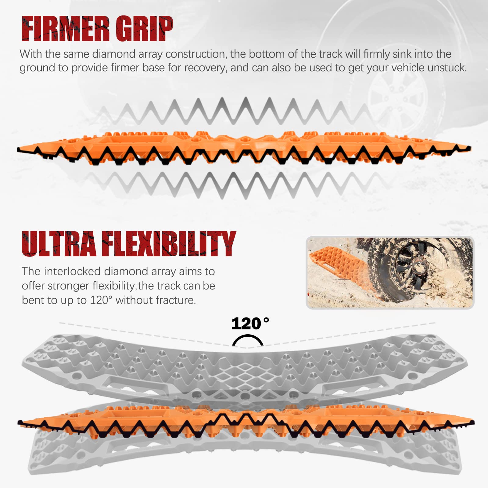 Bunker Indust Off-Road Traction Boards With Jack Base, 1 Pair Recovery Tracks Mat For 4X4 Jeep Truck Tire Traction-Sand,Mud, Sno