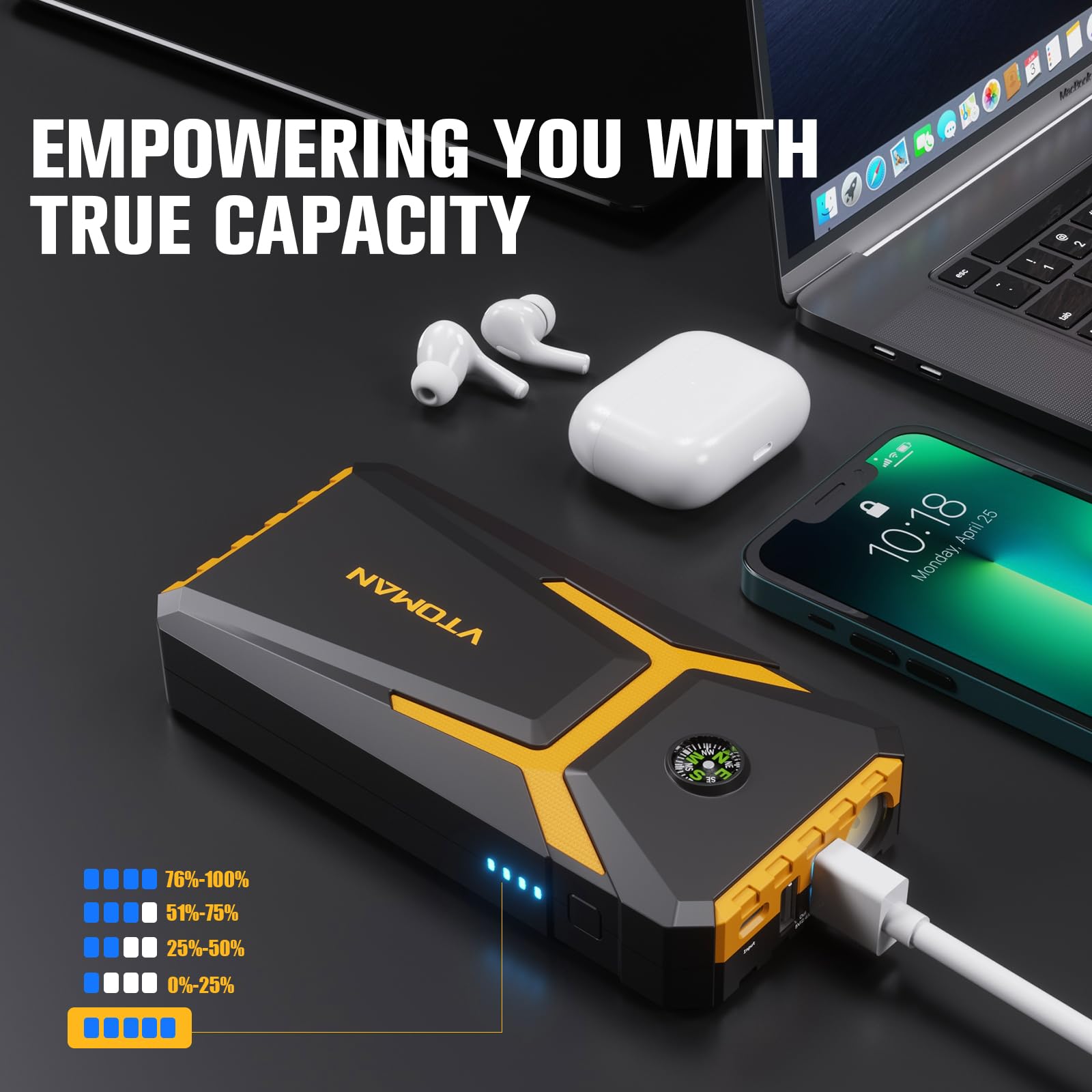 Vtoman V6 Pro 2000A Jump Starter, Car Battery Jumper Starter Portable For 7L Gas/5L Diesel Engines, Jump Box,12V Auto Jump Start