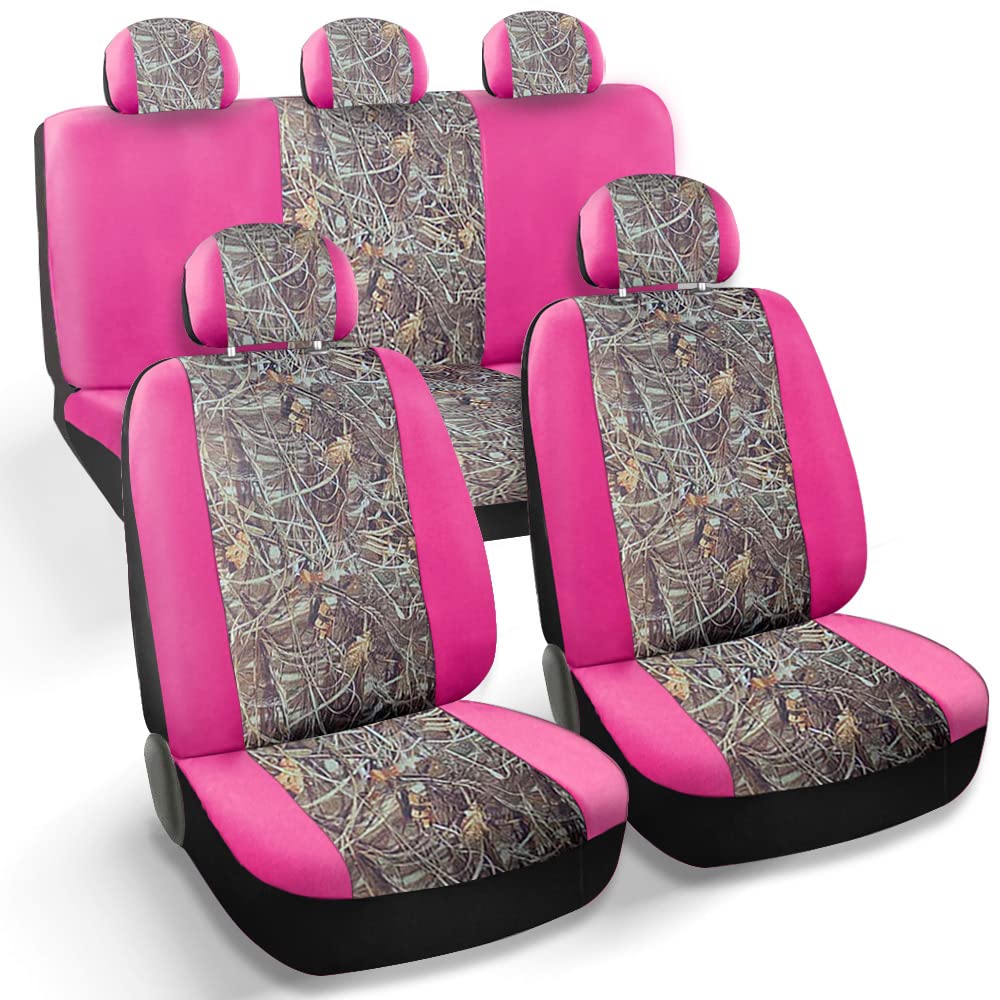 Carscover Real Pink Camo Seat Covers Maple Forest Tree Leaf Pattern Camouflage For Auto Truck Car Suv Women Style Seat Cover (9P