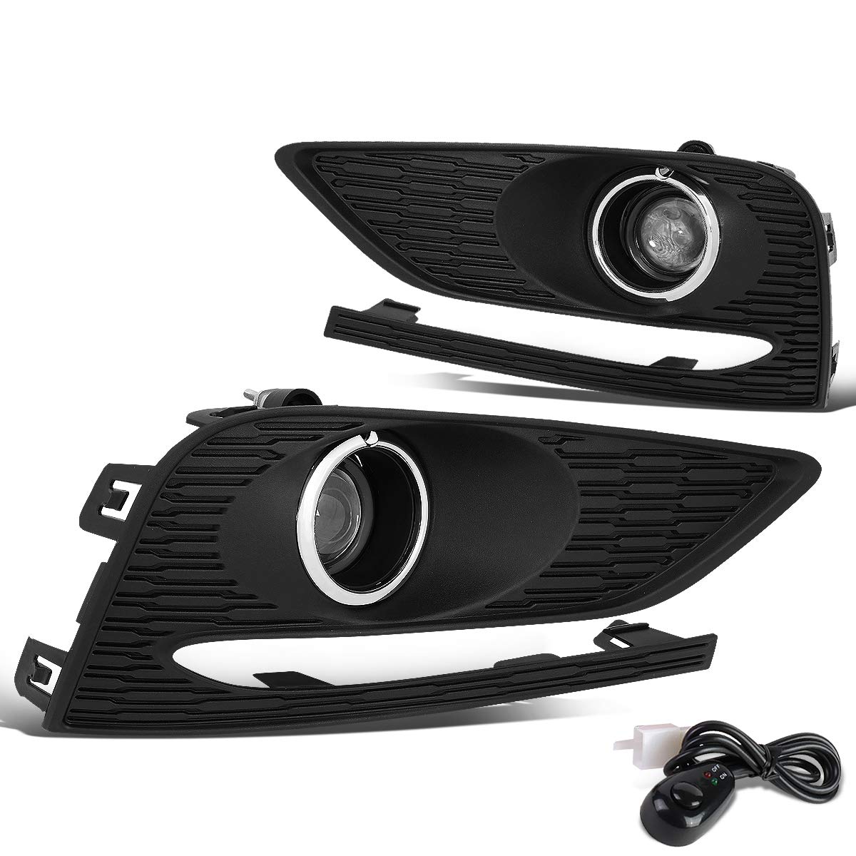 Auto Dynasty Pair Projector Front Driving Fog Light/Lamps w/Bezel Cover+Switch Compatible with 16-18 Chevy Cruze