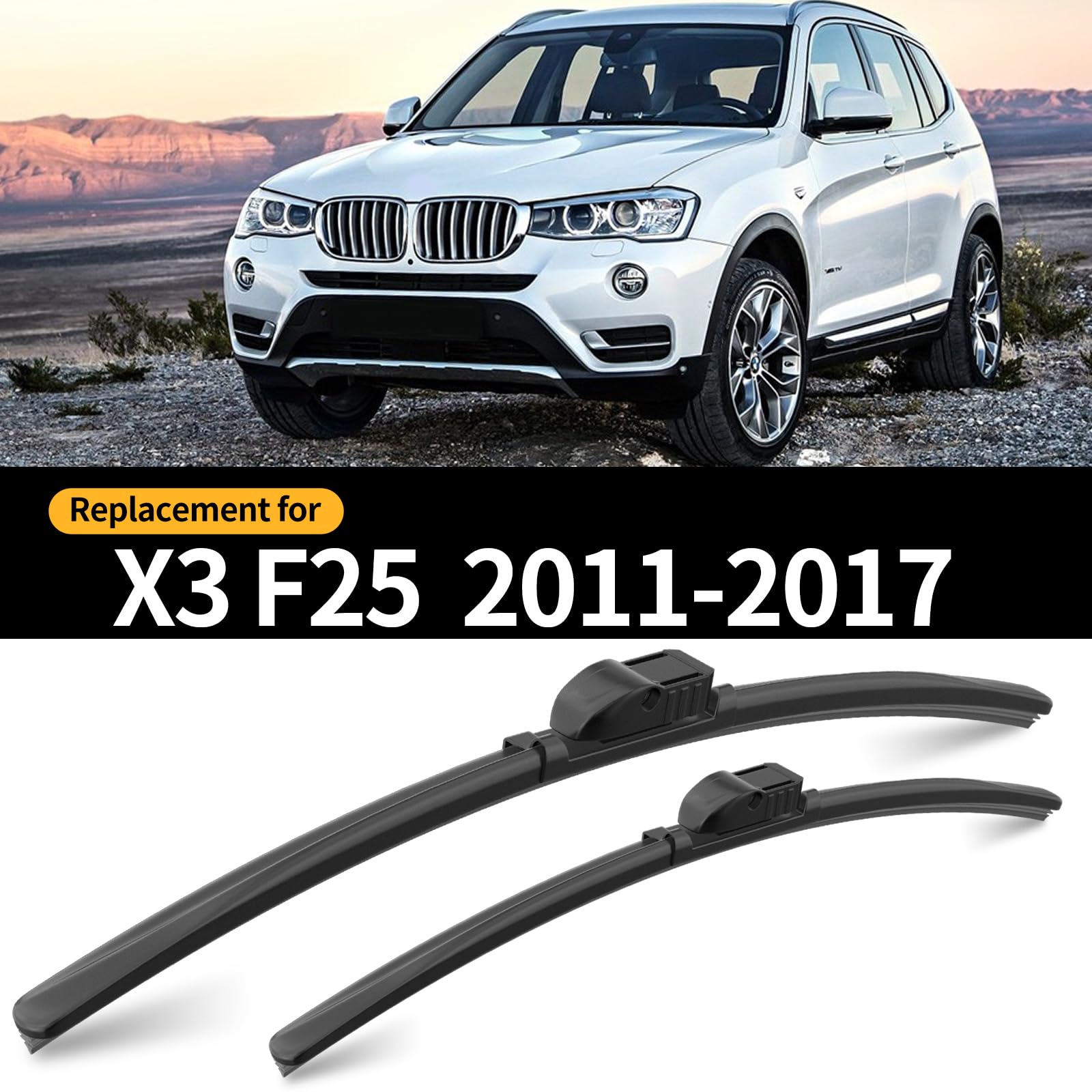 Gardimu Front And Rear Windshield Wiper Blades, 3 Pcs Front And Back Windshield Wipers Blades Replacement For Bmw X3 F25 2011-20