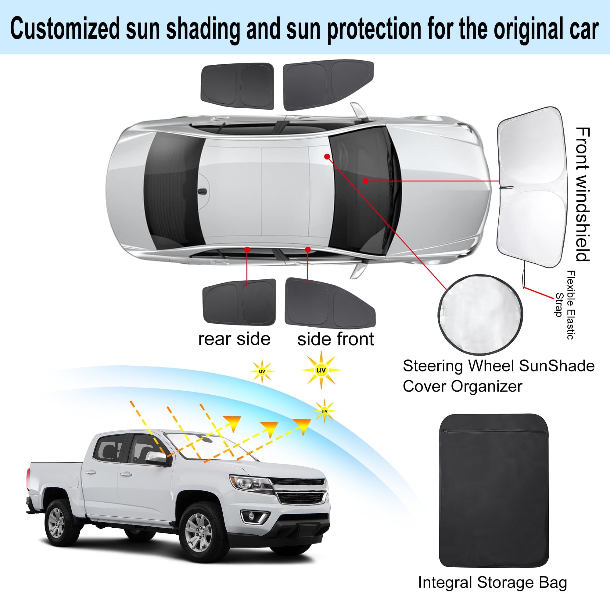 TINGLU Window Shades for Chevrolet Colorado Pickup Truck 2015-2022 Accessories Car Side Full Windows Windshield Sun Shade Sun UV