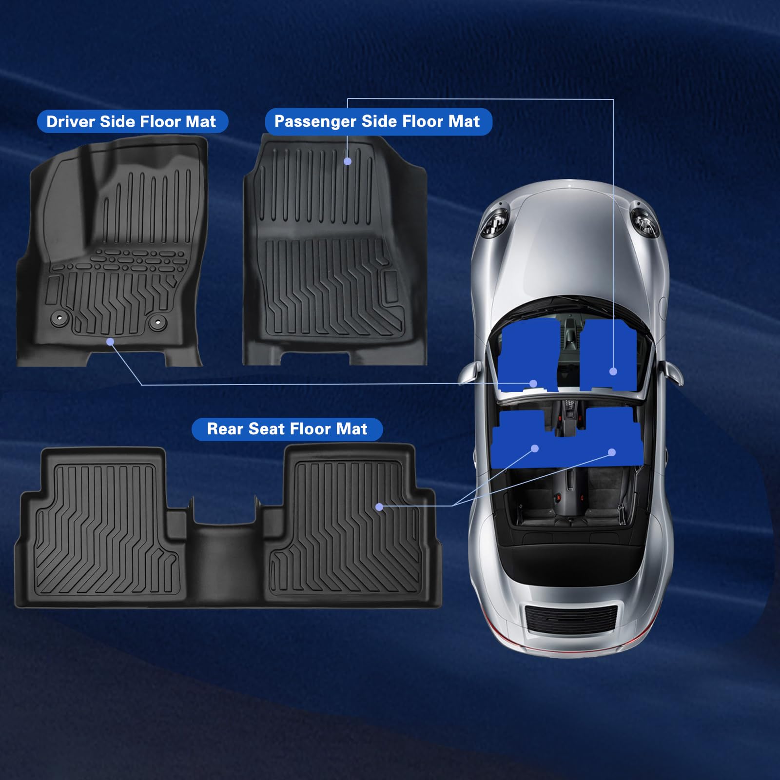 Custom Floor Mats for Mazda CX-5 2017-2023 All-Weather TPE Rubber Mats, Fits 1st & 2nd Row, Anti-Slip Full Set