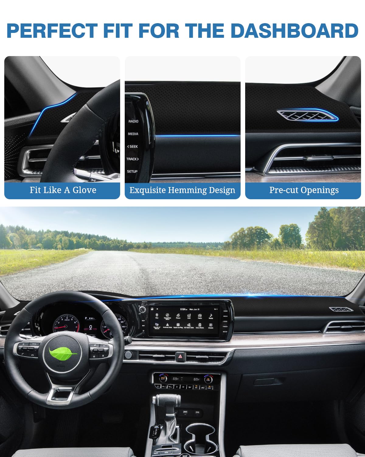 FIILINES Dash Cover for Kia K5 2021-2025, Nonslip Black Dashboard Mat, Mesh Protector, No Glare, Model FIILINES20230613