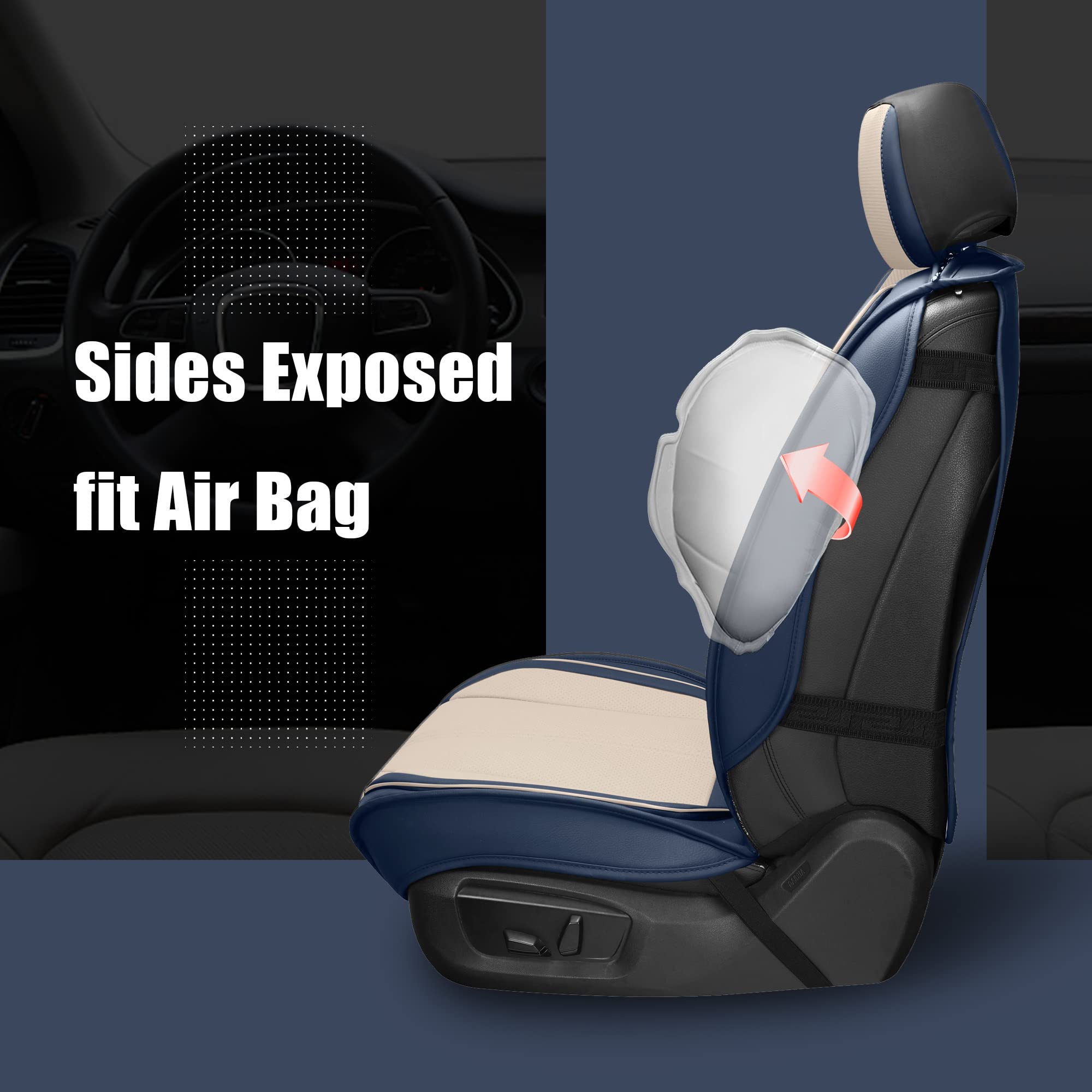 LINGVIDO Leather Car Seat Covers, Breathable 2 PCS Front Seat, Universal Fit, Blue & White, Model Lingzhu04