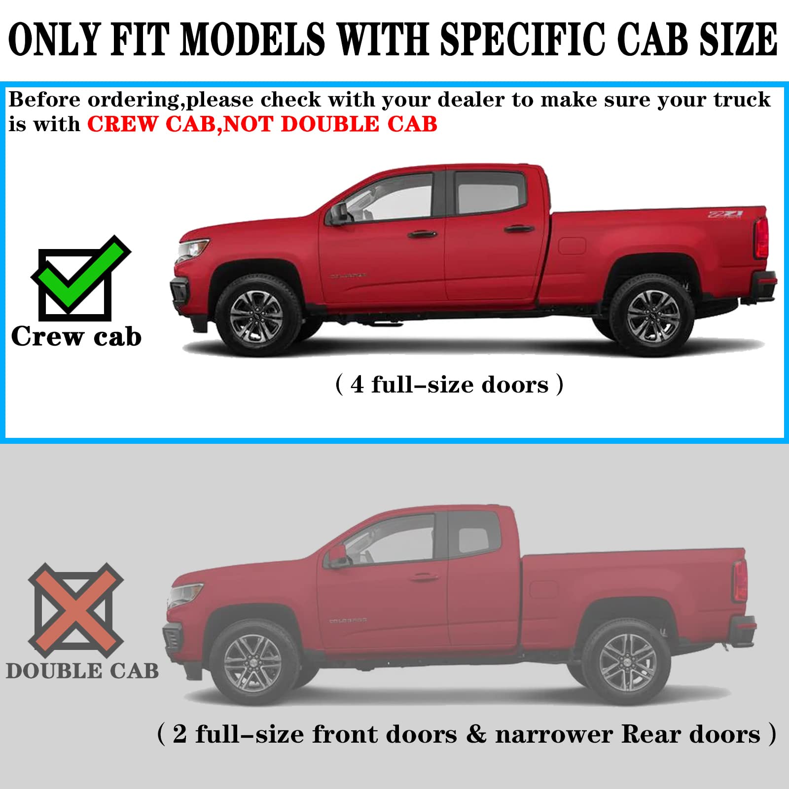 COMNOVA Running Boards Side Steps Compatible with 2015-2024 Chevy Colorado Crew Cab. 6.5 Inches Heavy Textured Powder Step Bars