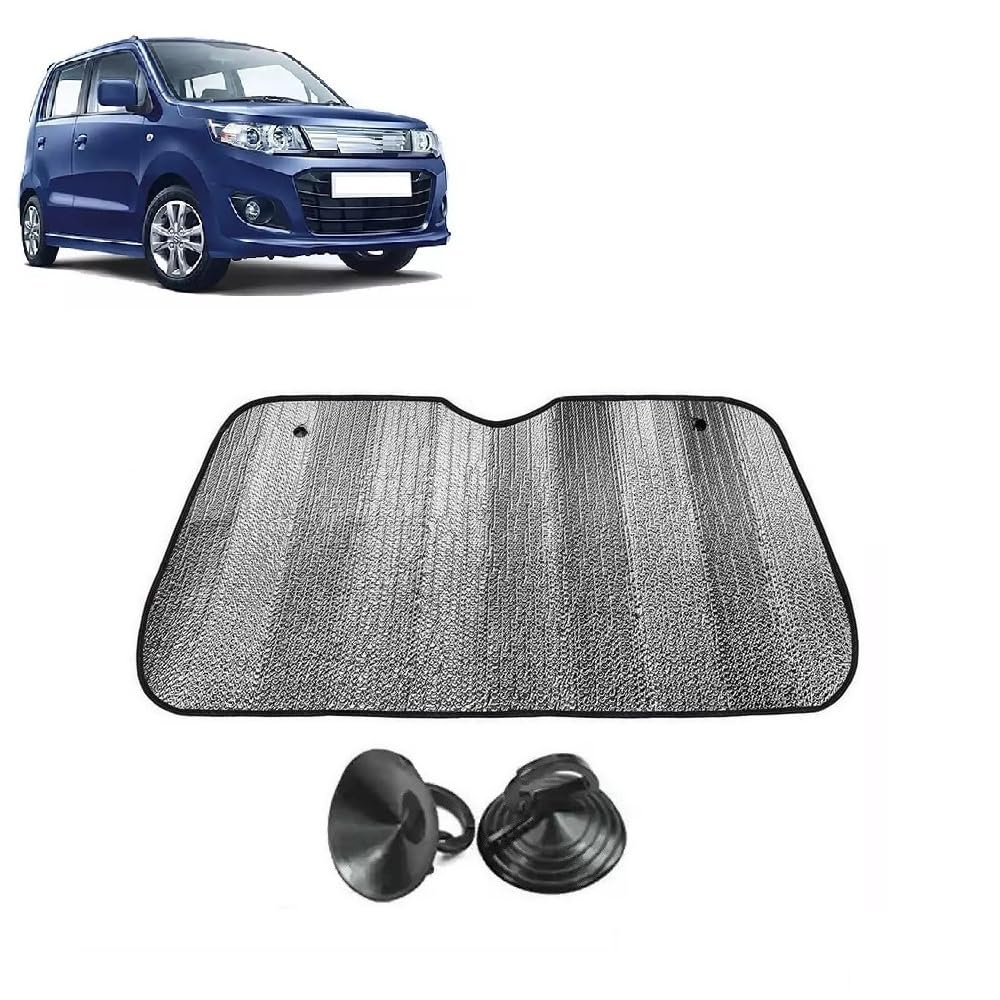 Car Windshield Sun Shade UV Rays Protector Silver Sunshade Solar Reflective suitable for Maruti Suzuki Wagonr Stingray