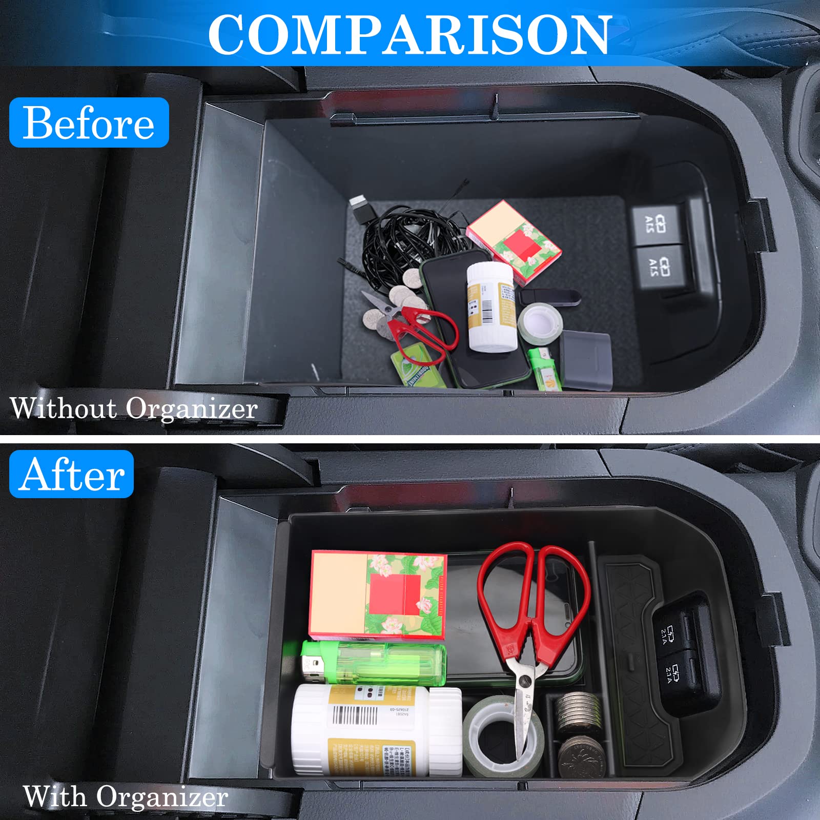 DIAMOOKY Center Console Organizer for Toyota RAV4 2019-2025, Armrest Storage Box, Acrylonitrile Butadiene Styrene, 3pcs