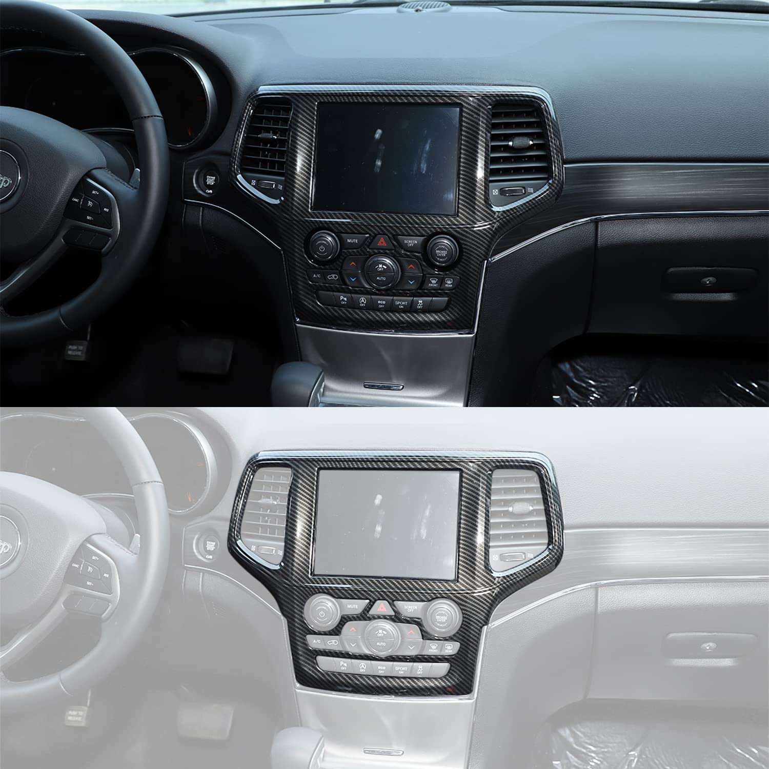 Dashboard Gps Navigation Panel Trim Full Cover For 2014-2018 Jeep Grand Cherokee Srt8 Abs Interior Mouldings Black Carbon Fiber Look Car Styling 1-Pack