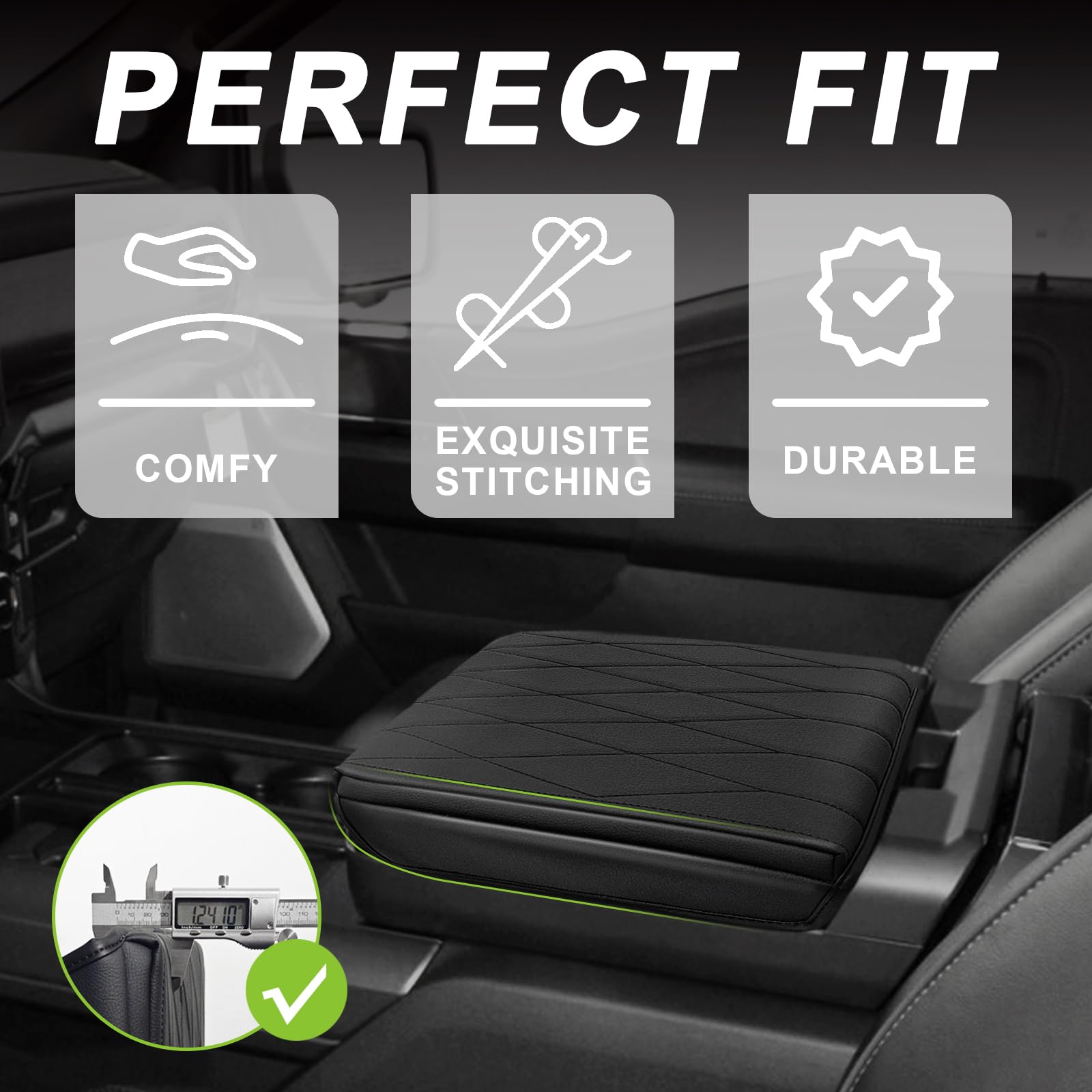 Muslogy Center Console Armrest Cover for Ford F-150 2021-2026, Extra Thick Vegan Leather, Comfortable Pad, WorkSurface Only