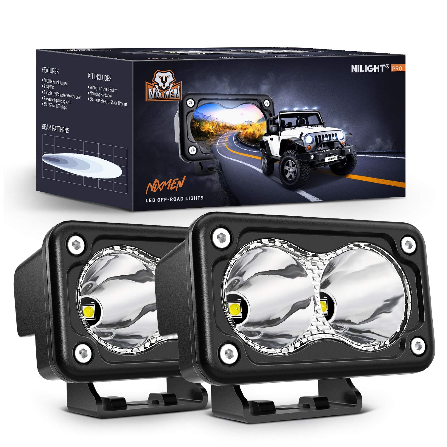 Nilight 2Pcs 3Inch Motorcycle Led Pods 1300Lm Built-In Emc Driving Light Super Spotlight Offroad Fog Auxiliary Lamp For Motorbik