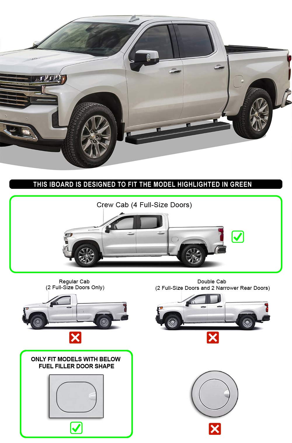 APS Running Boards Side Steps for Chevy Silverado/GMC Sierra 2019-2025, 5" Stainless Steel Black, Model IB-C5171N
