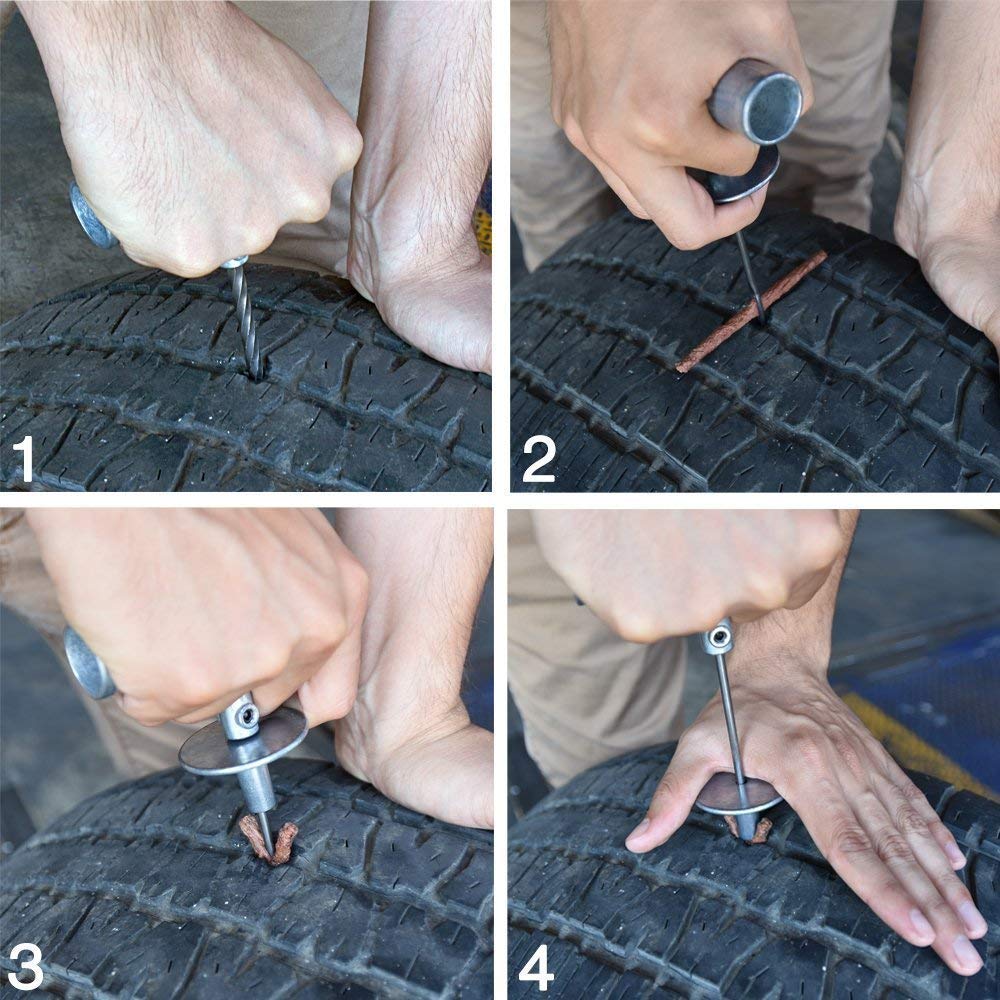 Tooluxe 50002L -35 Piece Tire Repair Universal Heavy Duty Tire Repair Kit With Plugs, Fix A Flat Tire Repair Kit, Ideal For Tires On Cars, Trucks, Motorcycles, Atv Roadside Emergency, Tire Plug Kit