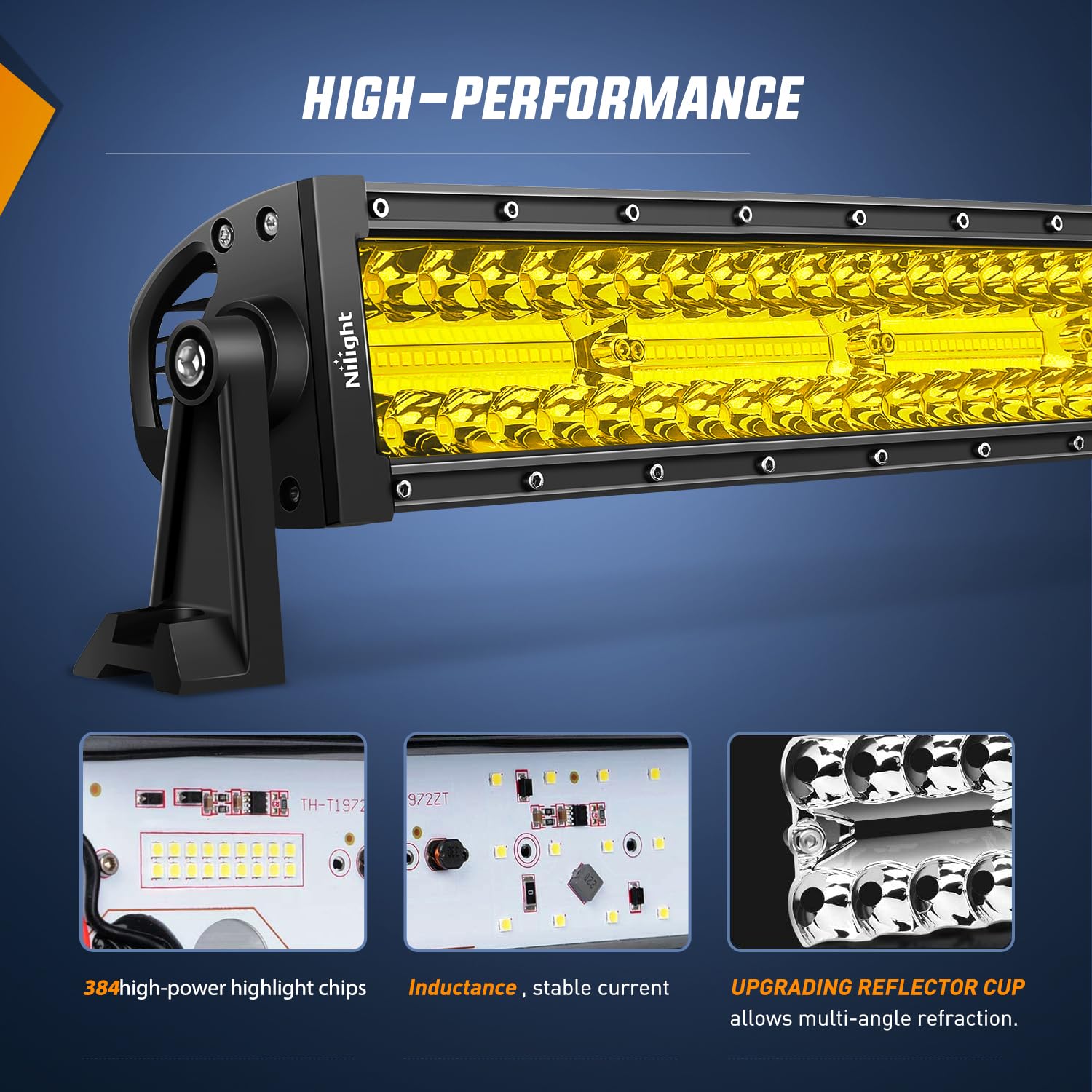 Nilight 50 Inch Led Light Bar 384 Led Chips Yellow Beam Curved Triple Row Fog Light Spot Flood Combo High Power Led Driving Ligh