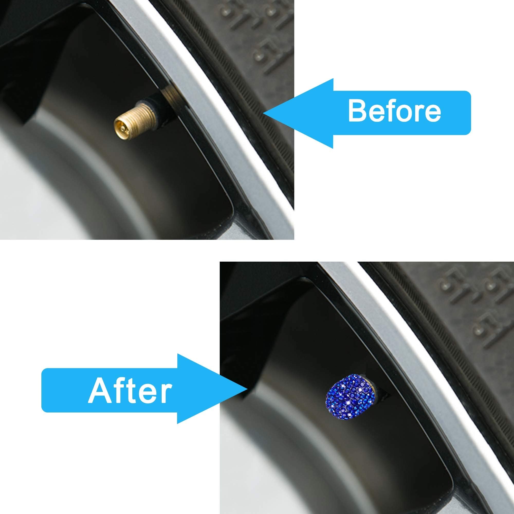 WINKA Navy Blue Rhinestone Tire Stem Valve Caps - Universal Fit, 4pcs Fashionable Diamond Valve Covers for Cars and Motorcycles