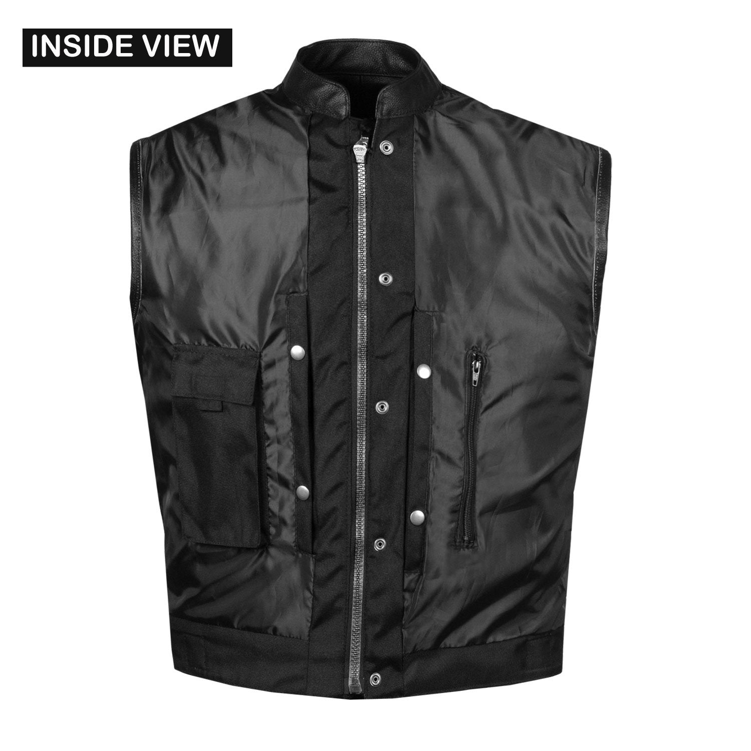 Soa Men'S Leather Vest Anarchy Motorcycle Biker Club Concealed Carry Gun Pockets Single Back Panel Outlaws Black Xxl