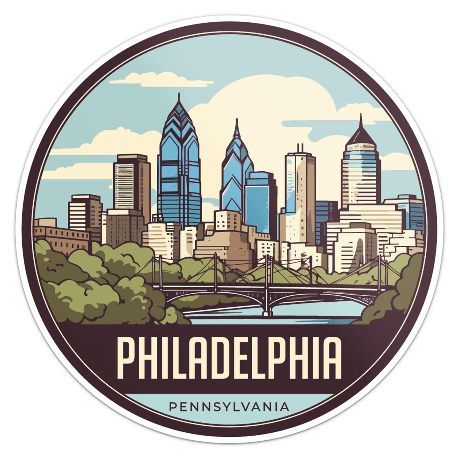 Philadelphia City Sticker - Waterproof Vinyl Decal for Car Bumper, Laptop, Water Bottle, Wall, and Window, Size - 3'' Longer Sid