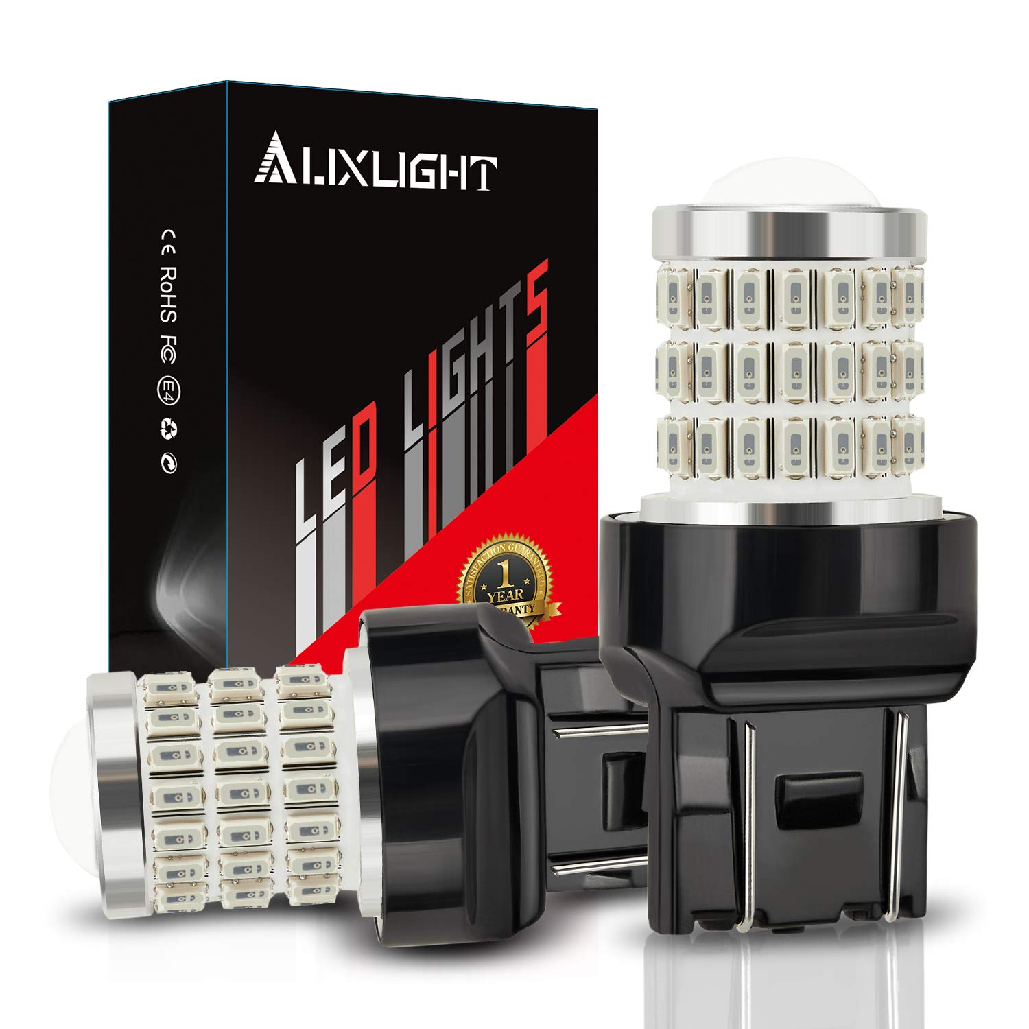 Auxlight 7440 7441 7443 7444 T20 992 W21W Led Bulbs Brilliant Red, Ultra Bright 57-Smd Led Replacement For Brake/Tail Lights, Blinker Lights, Turn Signal/Parking Or Running Lights (Pack Of 2)