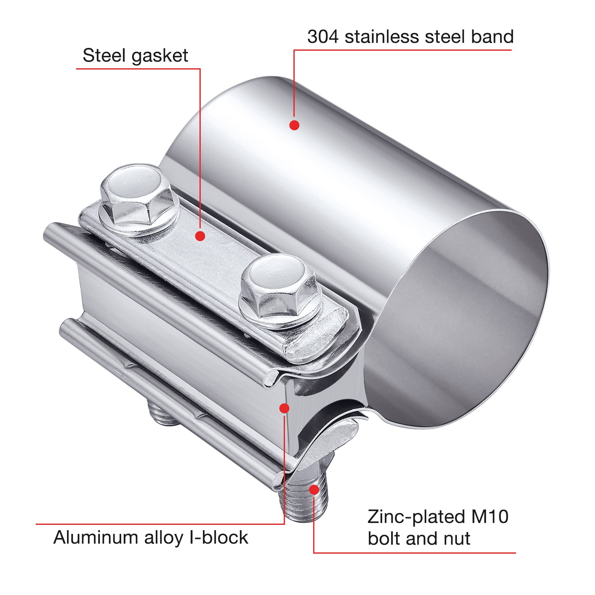 EVIL ENERGY Exhaust Clamp,Butt Joint Band Clamp Sleeve Coupler Stainless Steel (2.5 Inch,2Pcs)