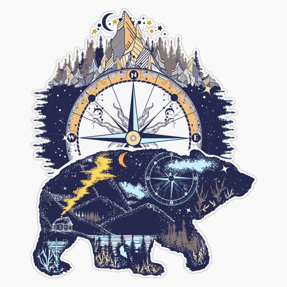 eDesign Bear And Mountains Sticker Vinyl Decal Wall Laptop Window Car Bumper Sticker 5 Inch
