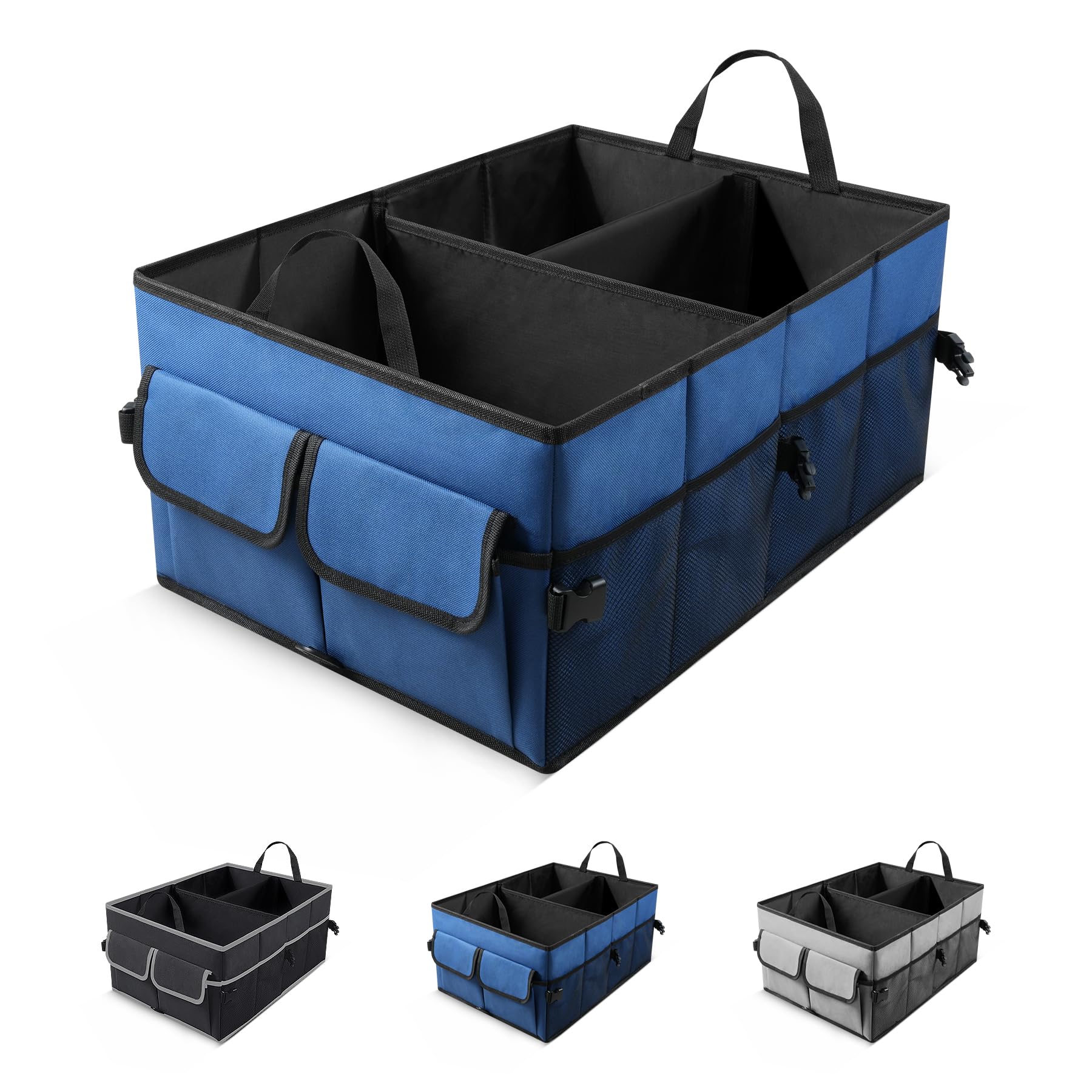UYYE Auto Collapsible Trunk Organizer, 3 Large Compartments and 6 Pockets Durable for Cargo Storage, Easy to Storage Tools With 