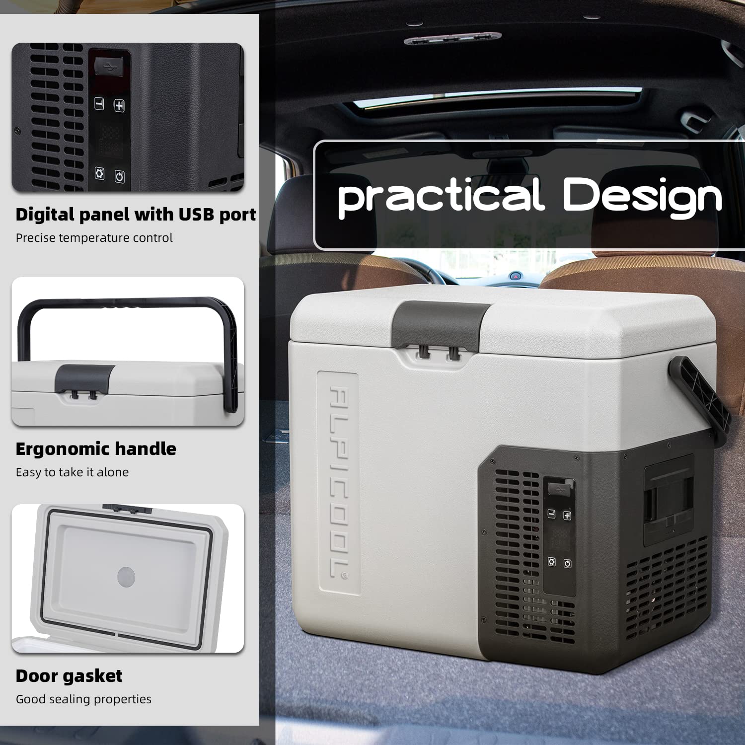 Alpicool P18 Portable Fridge 19 Quart 12V Car Refrigerator - Grey for Fishing, Camping, RV, Truck, Boat