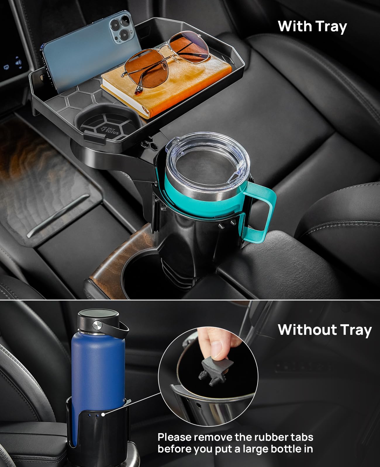 JOYTUTUS Car Cup Holder Expander with 360° Rotation, Fits 18-40 oz Cups, Black, Model: トレイ付き ブラック