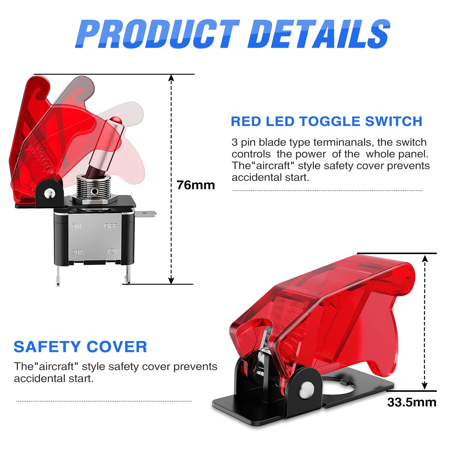 Nilight Ignition Switch Panel 12V - 2 in 1 Rocker with Push Button, Relay Wiring Harness, Aluminum, Red, Model 90210B for RV/Truck/Boat