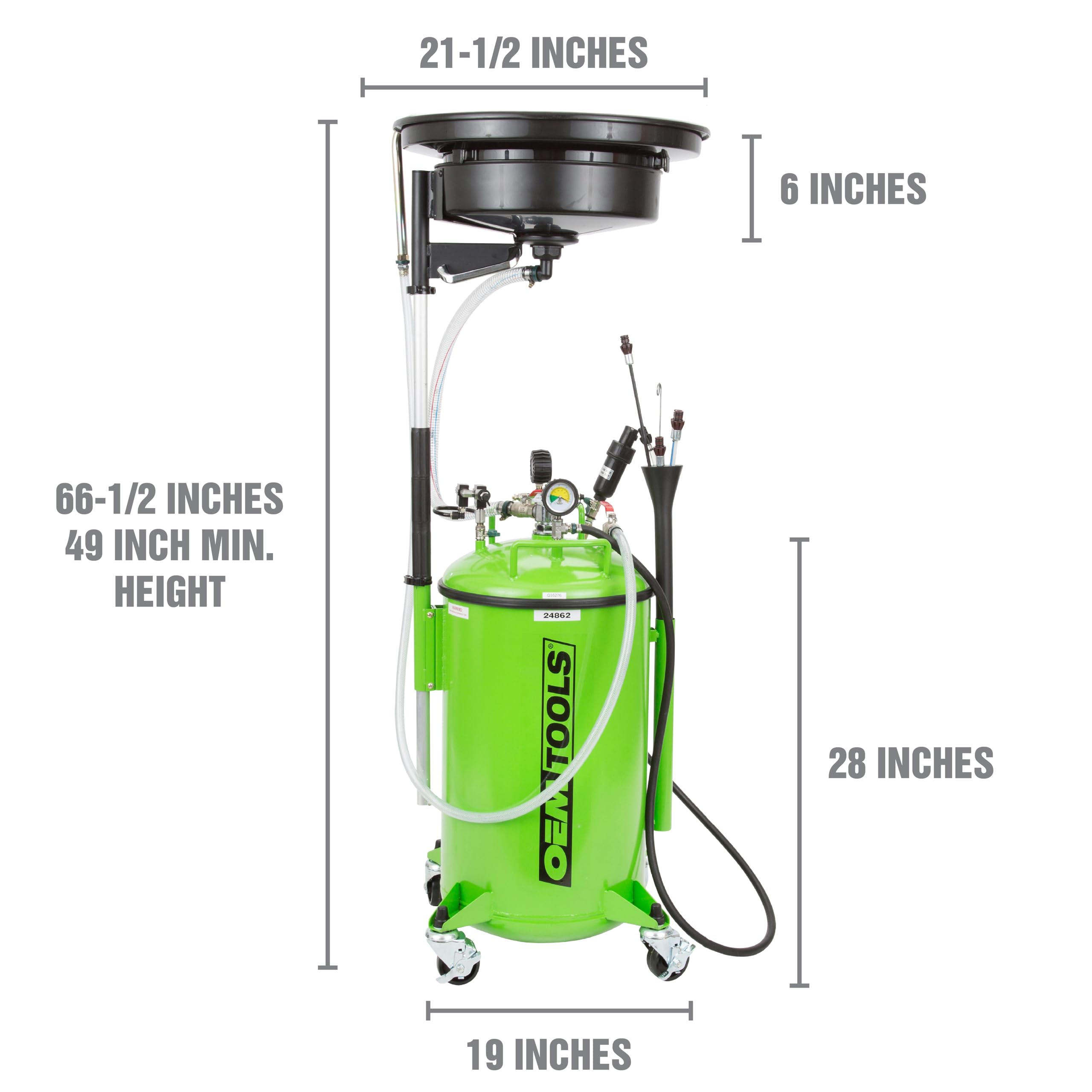 OEMTOOLS 24862 21 Gallon Oil Drain Vacuum and Extractor, Automotive Oil Container with Adjustable Oil Changing Funnel, Waste Oil